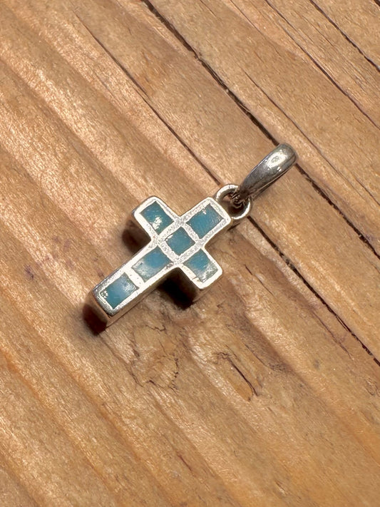 Vintage Turquoise Cross 925 Sterling Silver Pendant