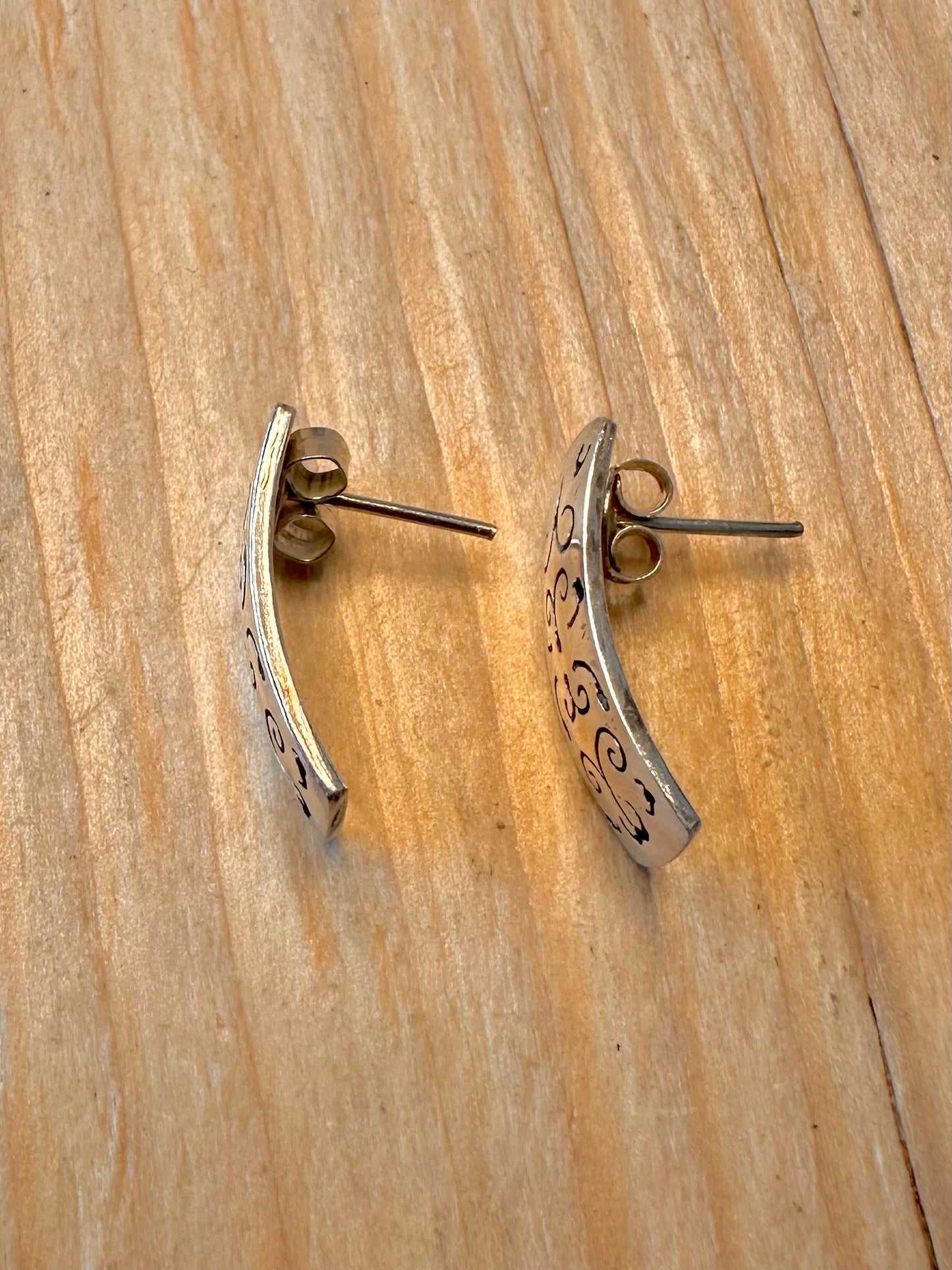 Vintage Engraved Design Rectangle 925 Silver Earrings