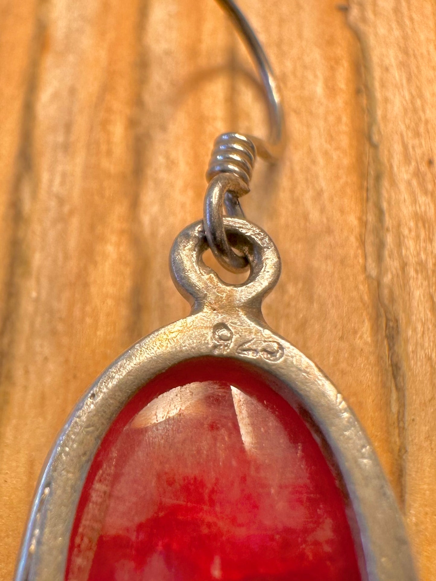 Vintage Ruby Red Oval 925 Sterling Silver Earrings