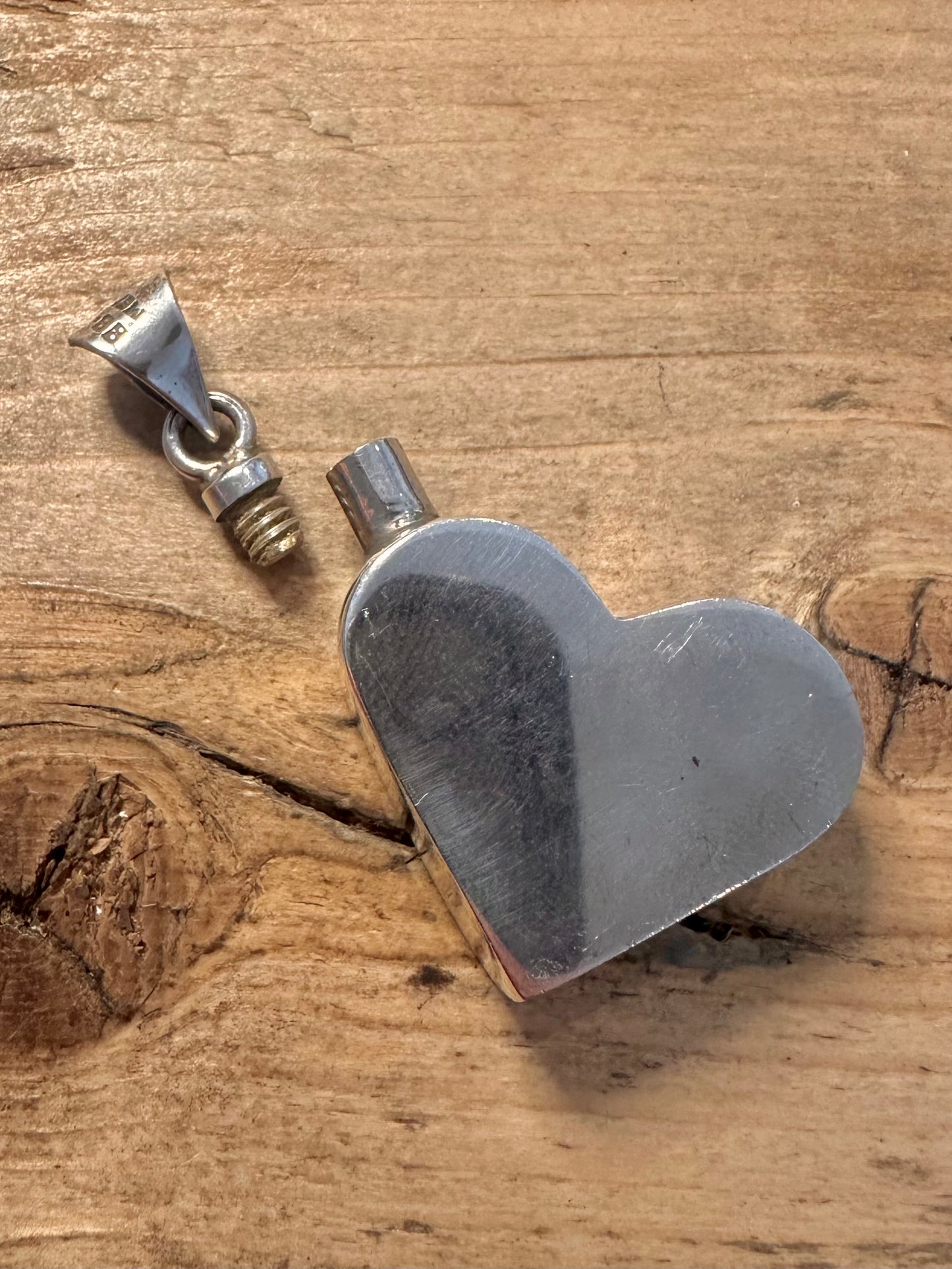 Vintage Large Heart Shaped Perfume Bottle 925 Silver Pendant