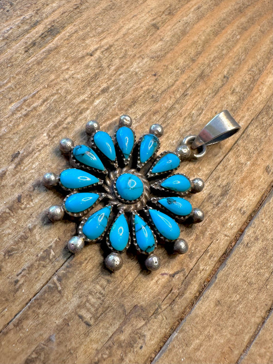 Turquoise Cluster Floral 925 Sterling Silver Pendant