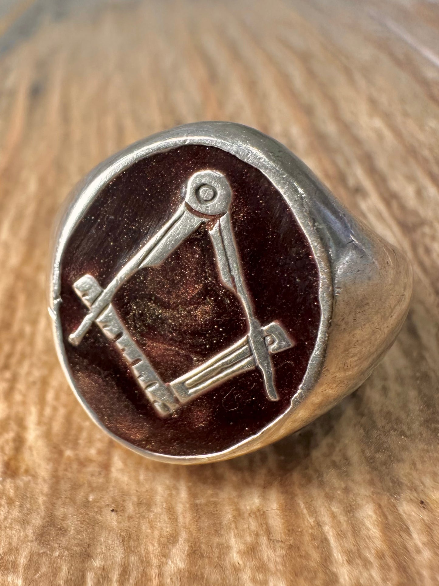 Vintage 1960’s Masonic Vitreous Enamel Signet Maker Dana 925 Sterling Silver Size V Ring