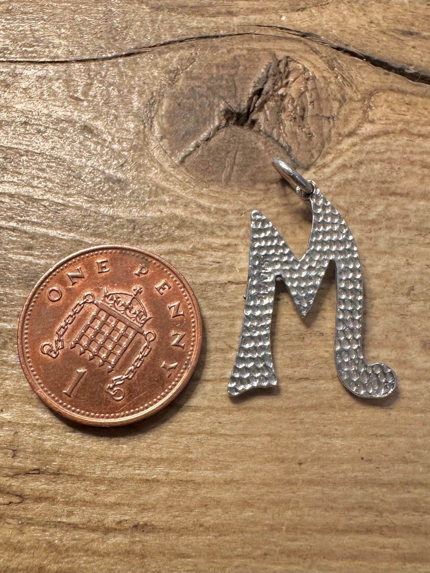 Vintage Textured Letter M 925 Silver Pendant