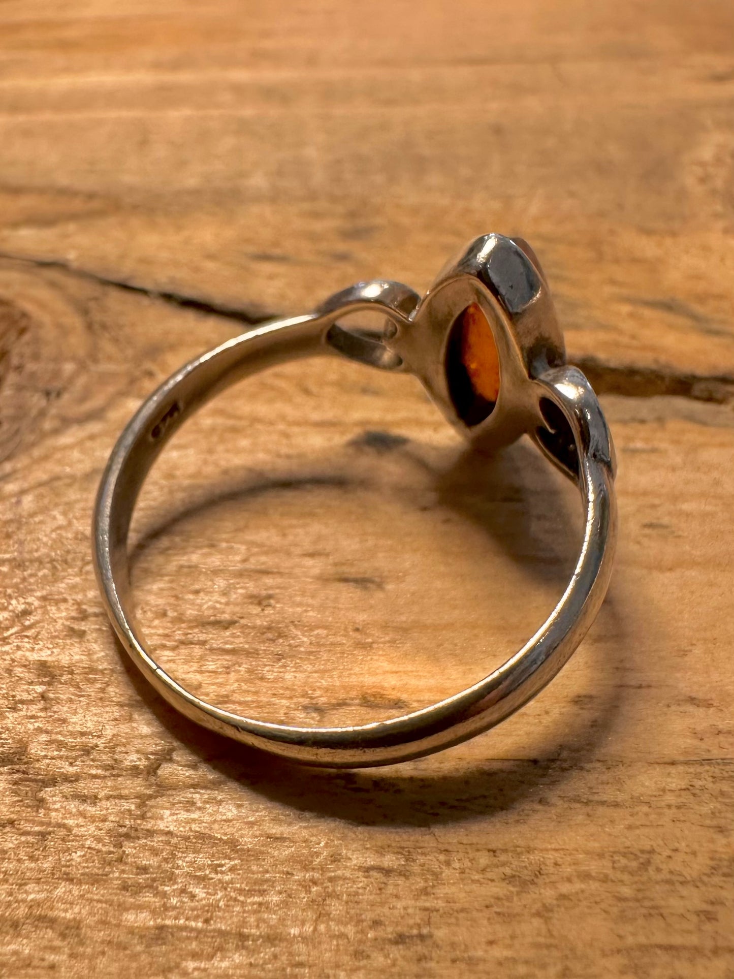 Vintage Amber Heart 925 Silver Size V Ring