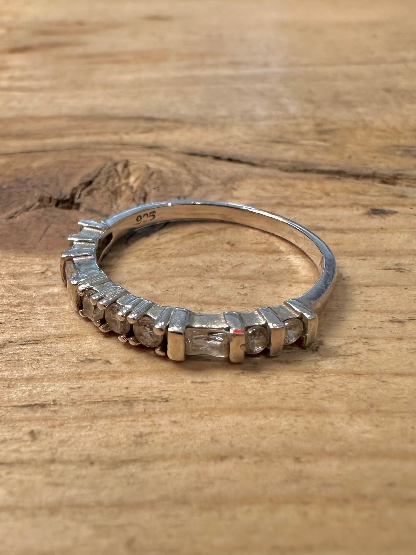 Vintage Elanza CZ Band 925 Silver Size N Ring