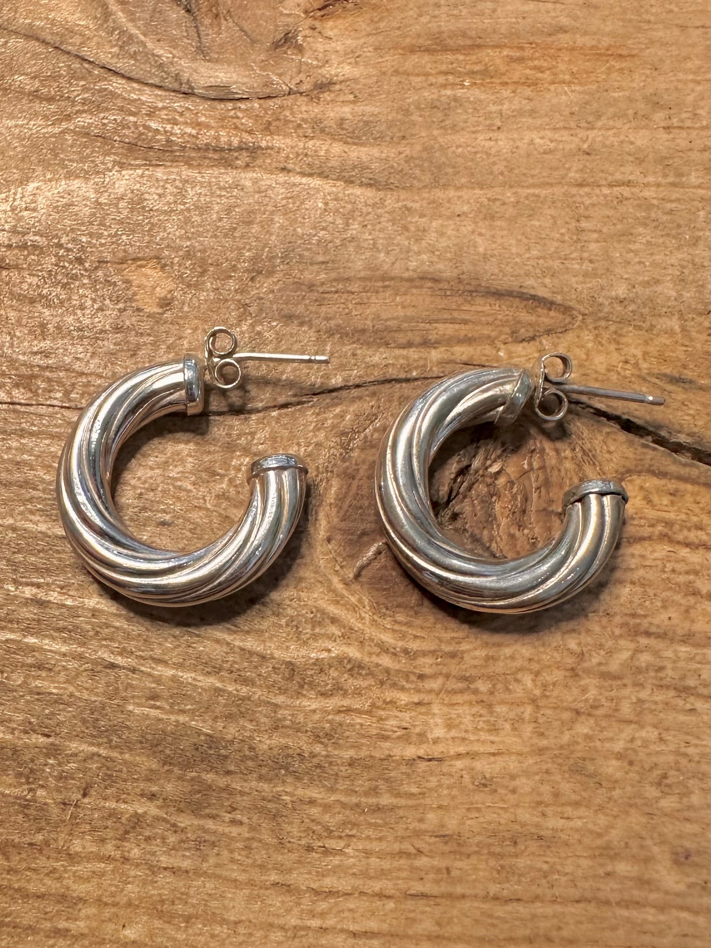 Vintage Chunky Twisted 925 Silver Hoop Earrings
