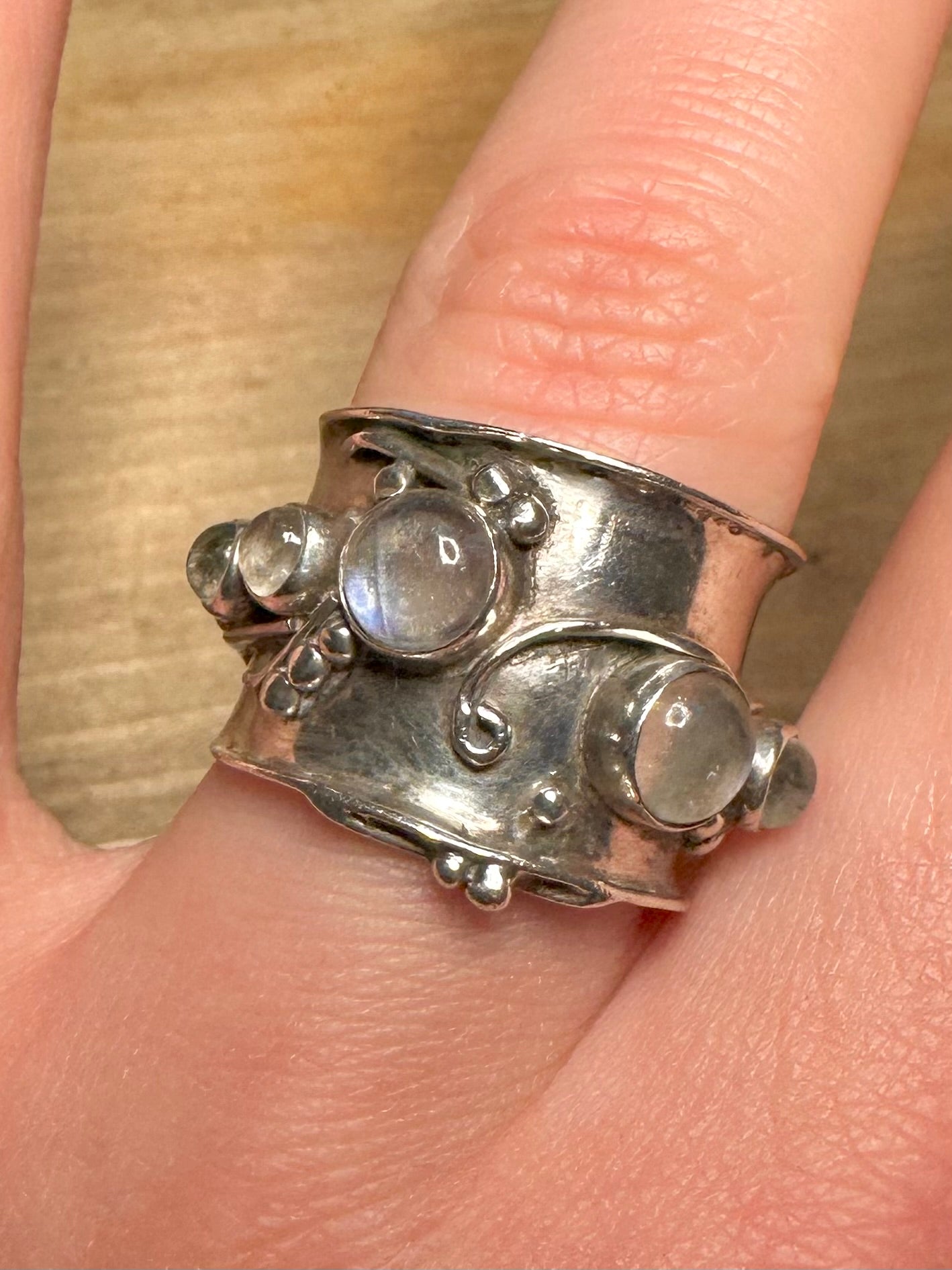 Abstract Chunky Moonstone 925 Silver Size Q1/2 Ring