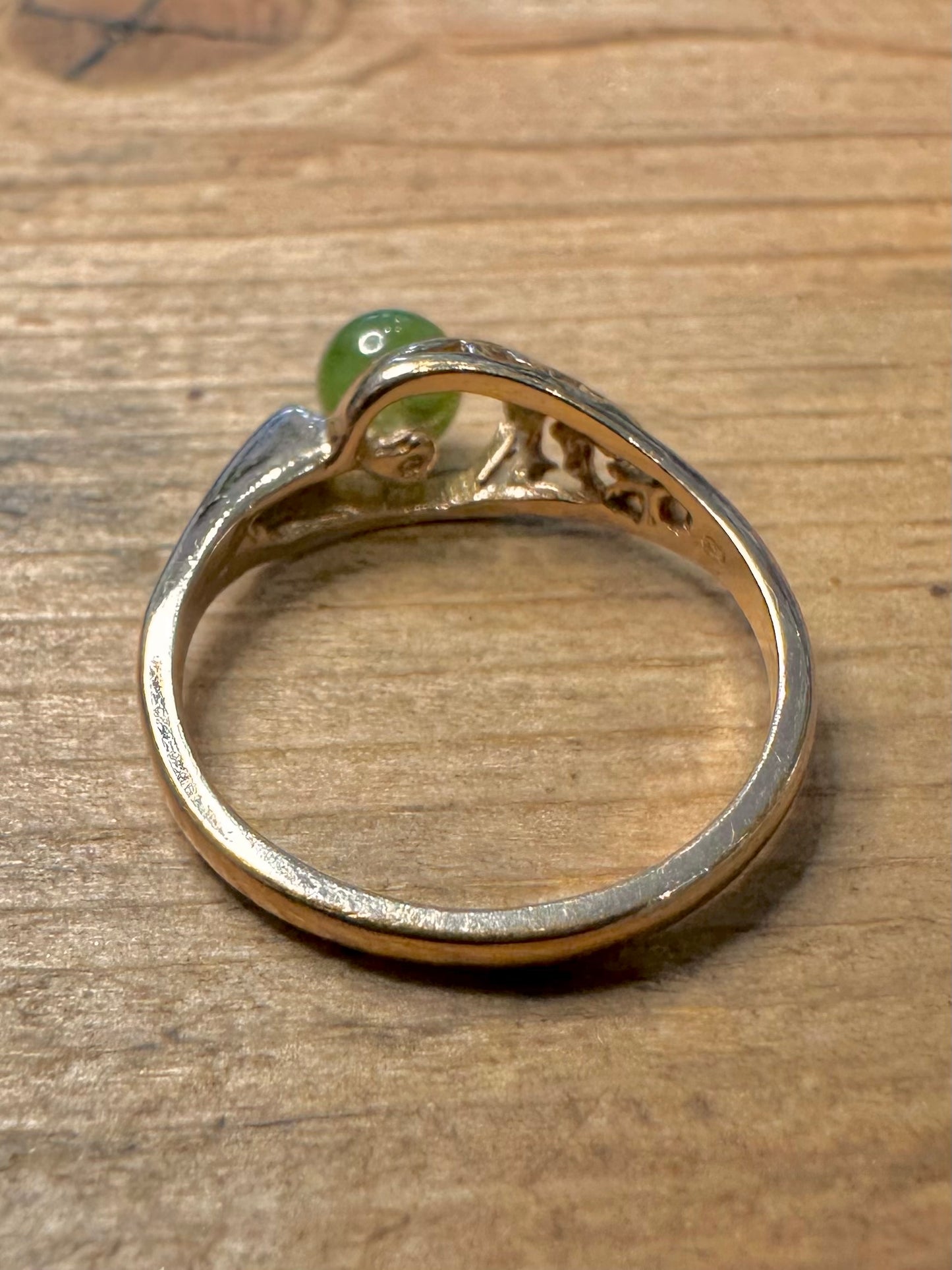 Modern Abstract Jade Ball Gold on 925 Silver Size N Ring