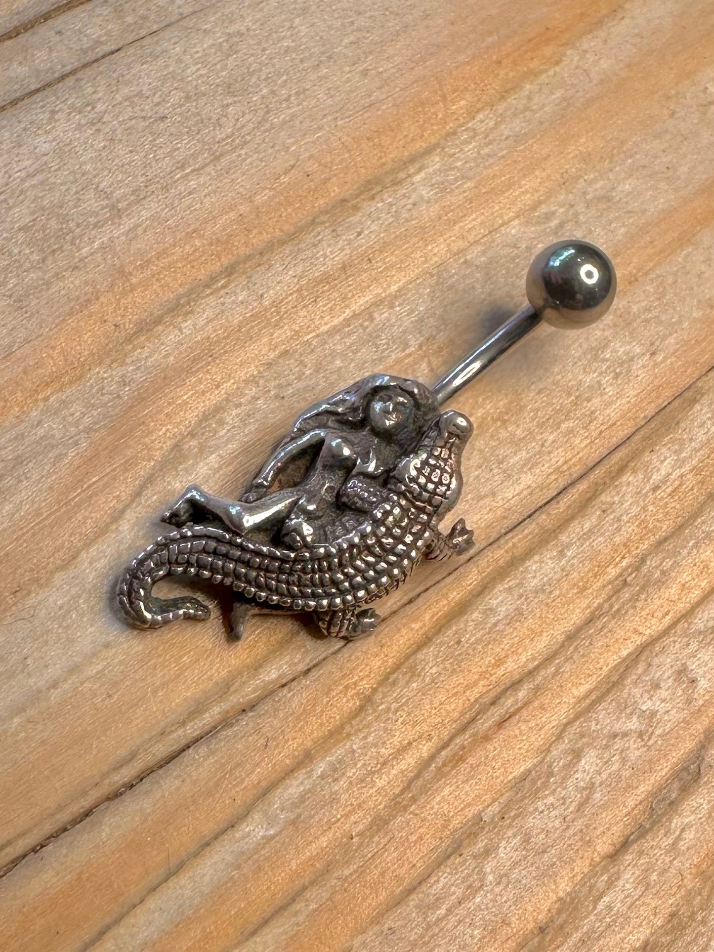 Vintage Crocodile and Mermaid 925 Sterling Silver Belly Bar Body Jewellery