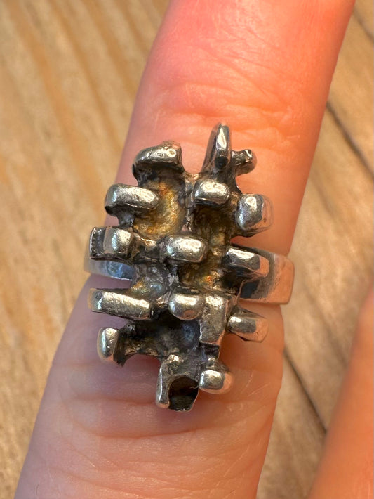Vintage Brutalist Maltese 917 Silver Size G Ring