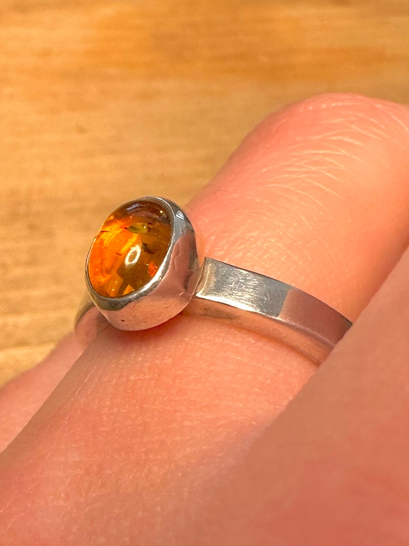 Modernist Amber Band 925 Silver Size P Ring