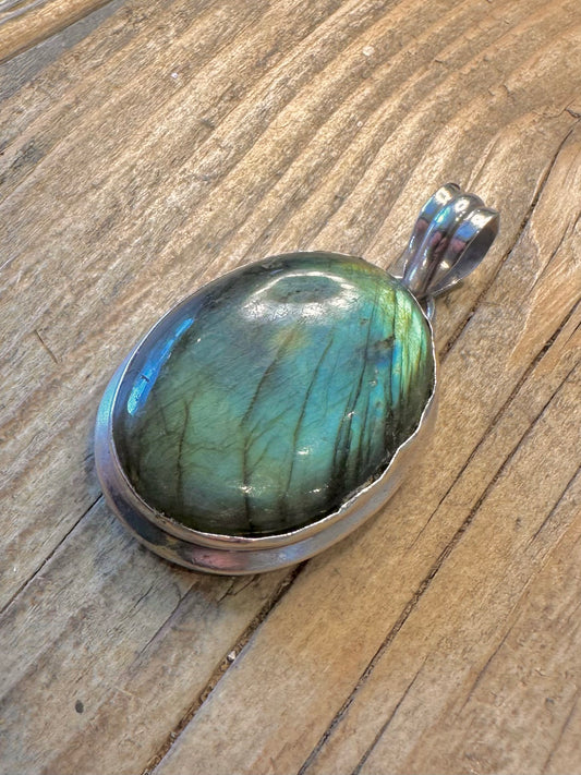 Large Labradorite Oval 925 Sterling Silver Pendant