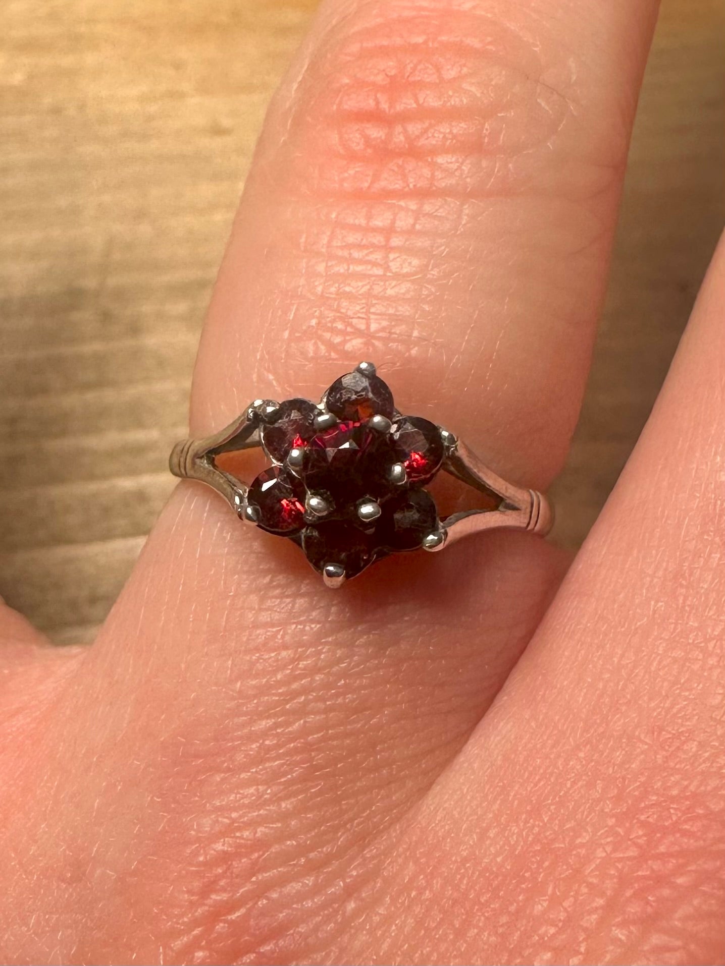 Vintage Garnet Cluster 925 Silver Size P Ring