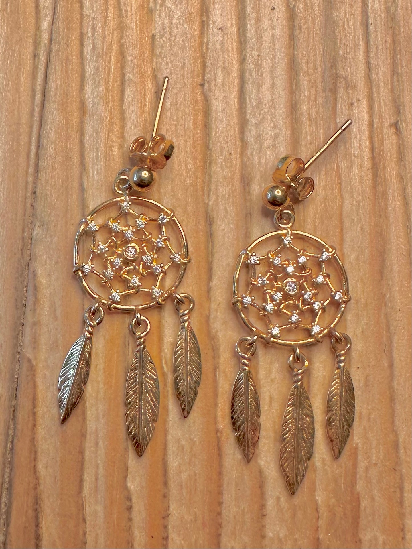 Modern Dream Catcher Gold 925 Sterling Earrings