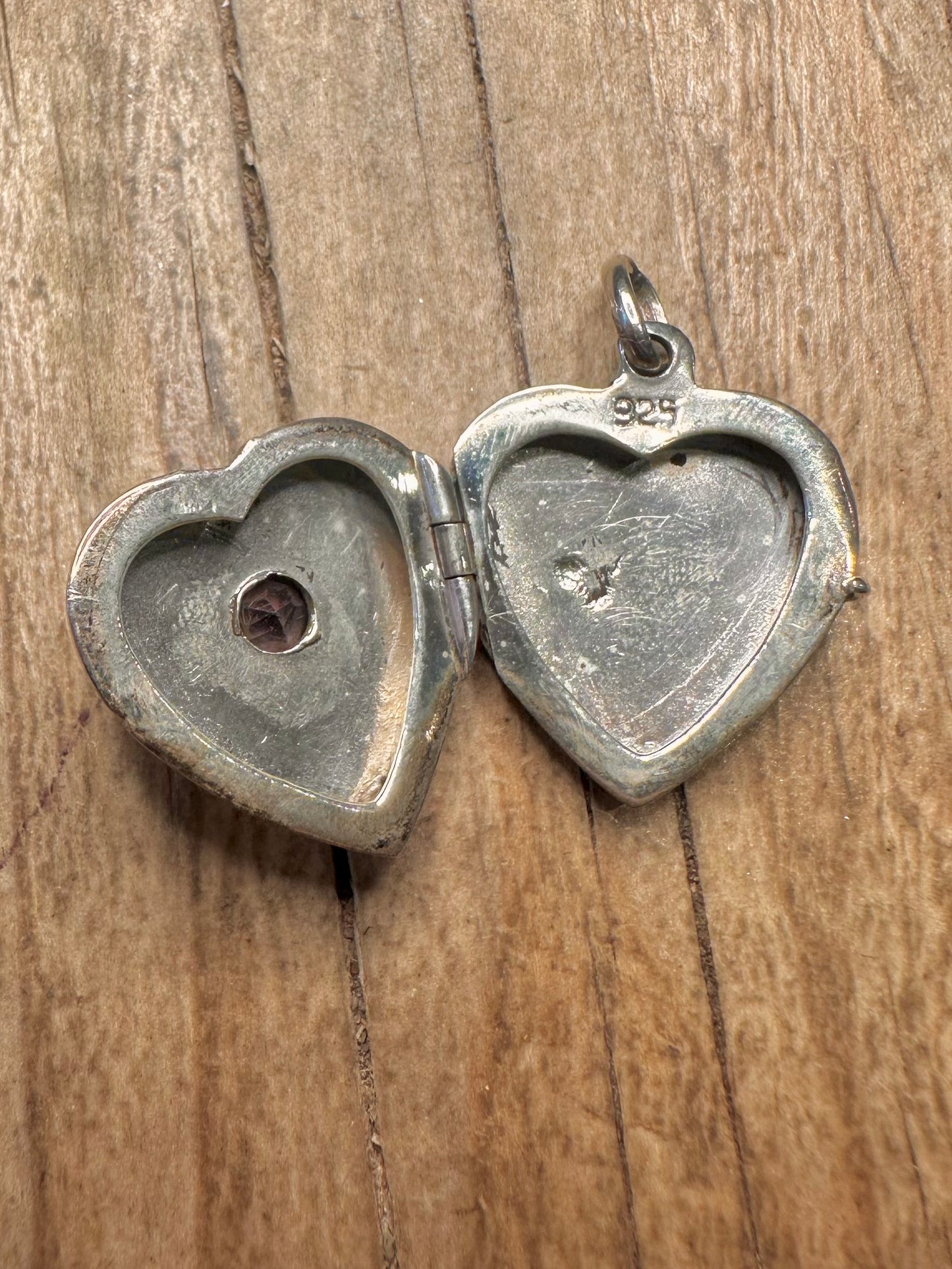 Vintage Amethyst Heart 925 Sterling Silver Locket Pendant