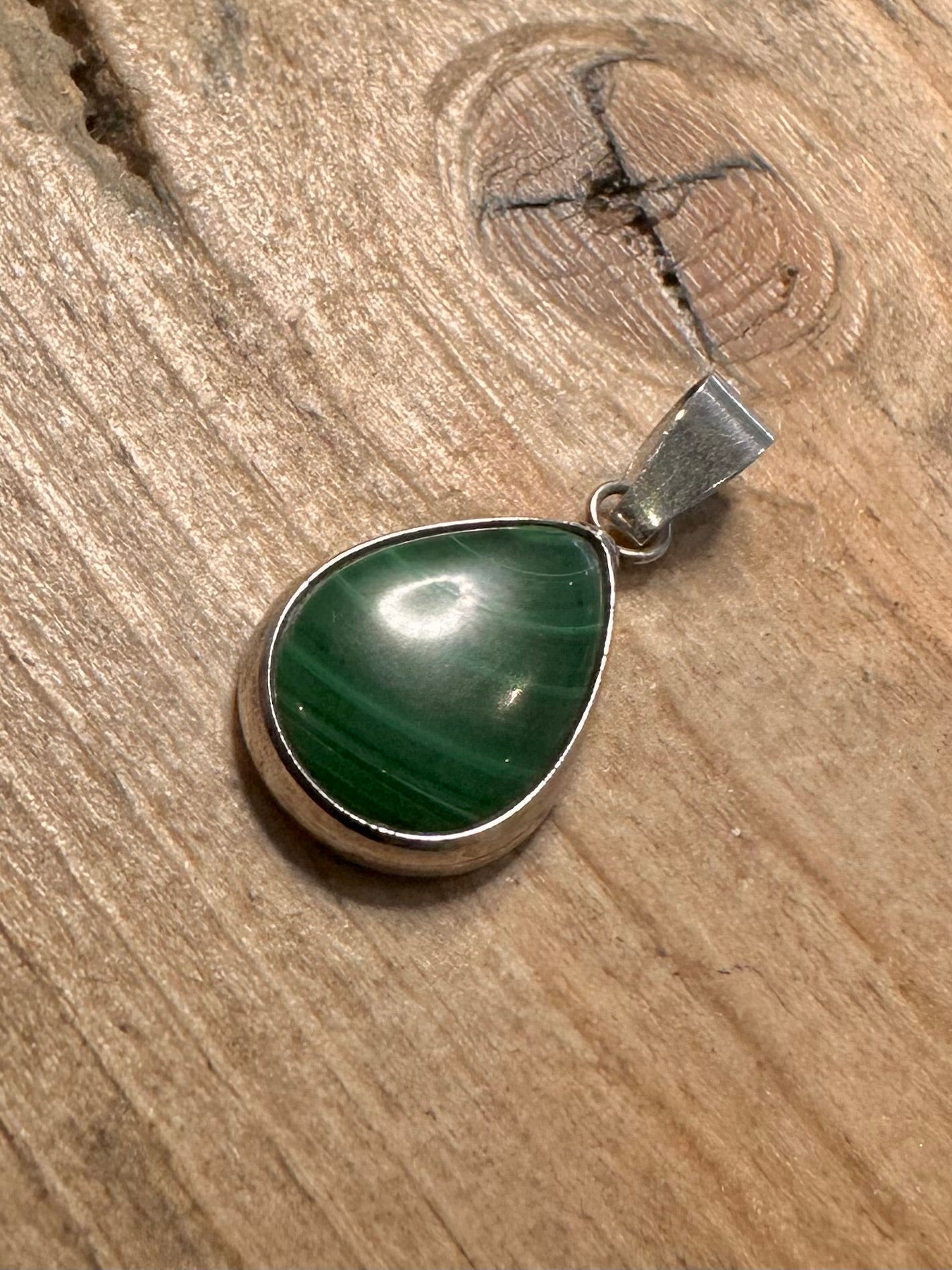 Vintage Malachite Tear Drop 925 Silver Pendant