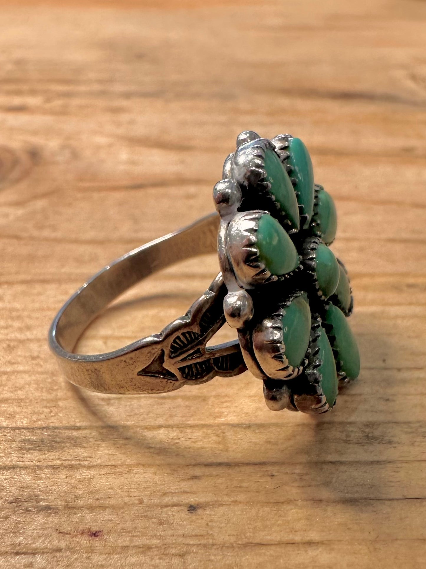 Vintage Native American Turquoise Flower 925 Silver Size N1/2 Ring