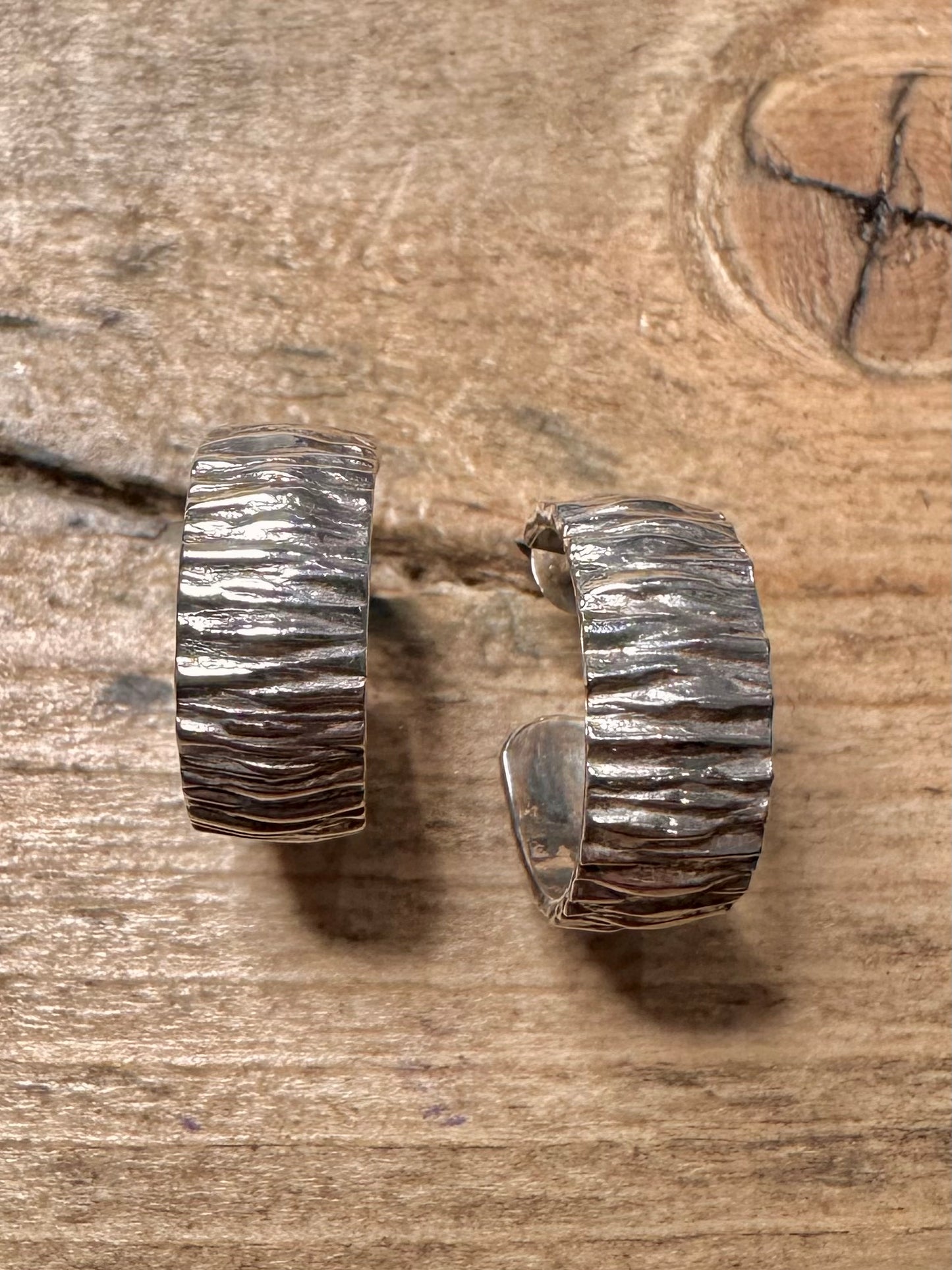 Abstract Textured Half Hoops 925 Silvers Earrings