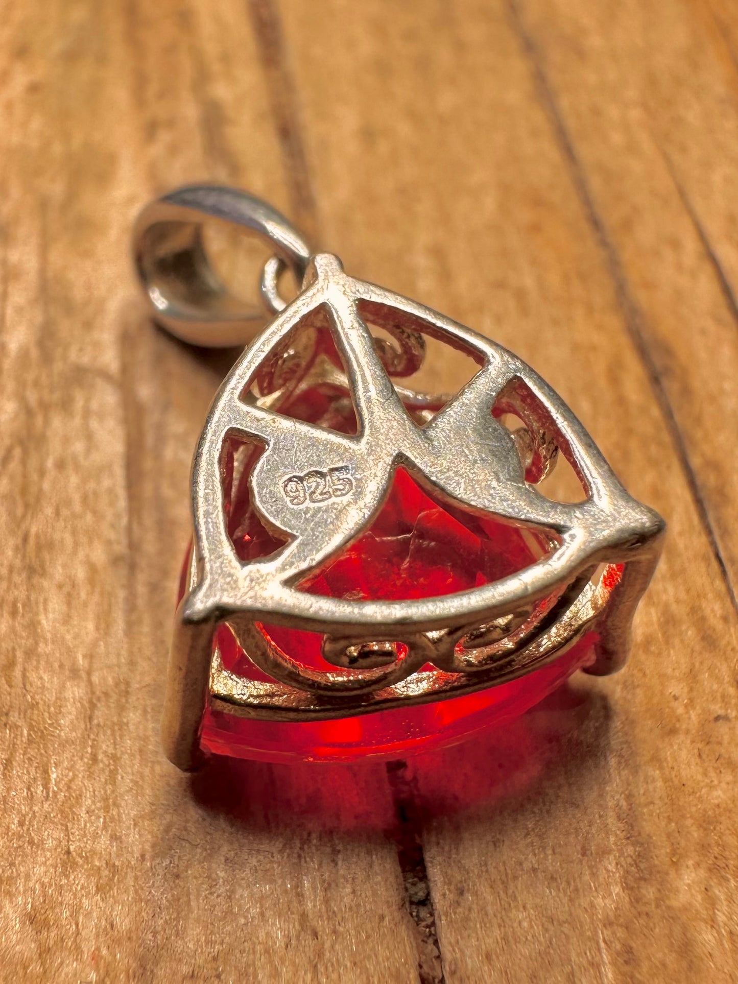 Modern Red Triangle Stone 925 Sterling Silver Pendant
