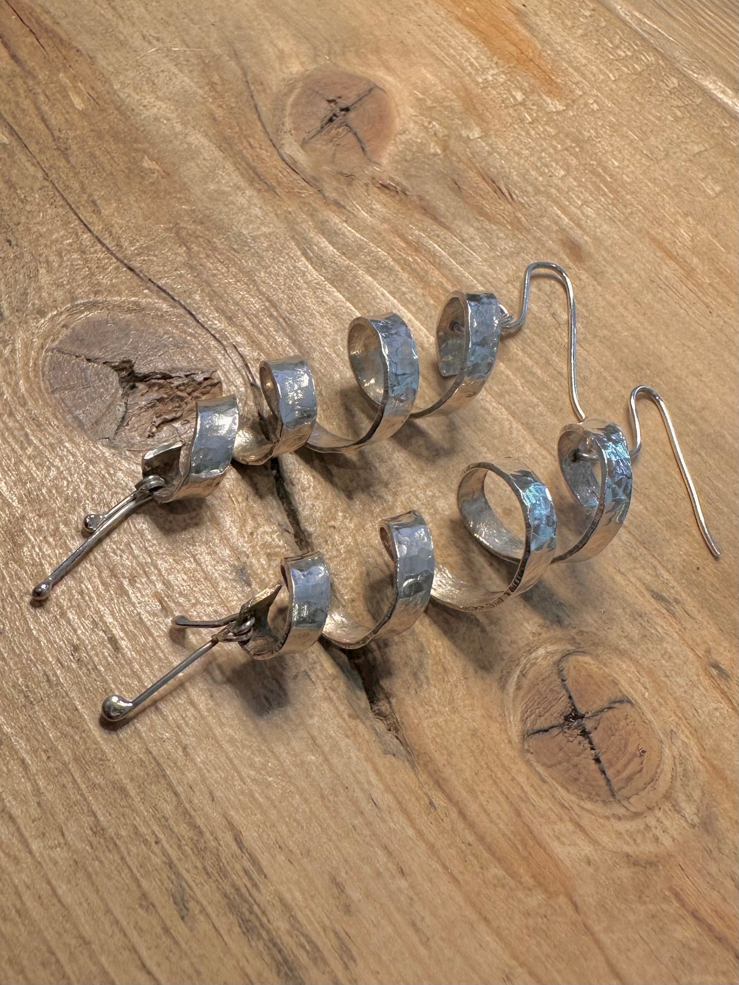 Abstract Hammered Spiral 925 Silver Earrings