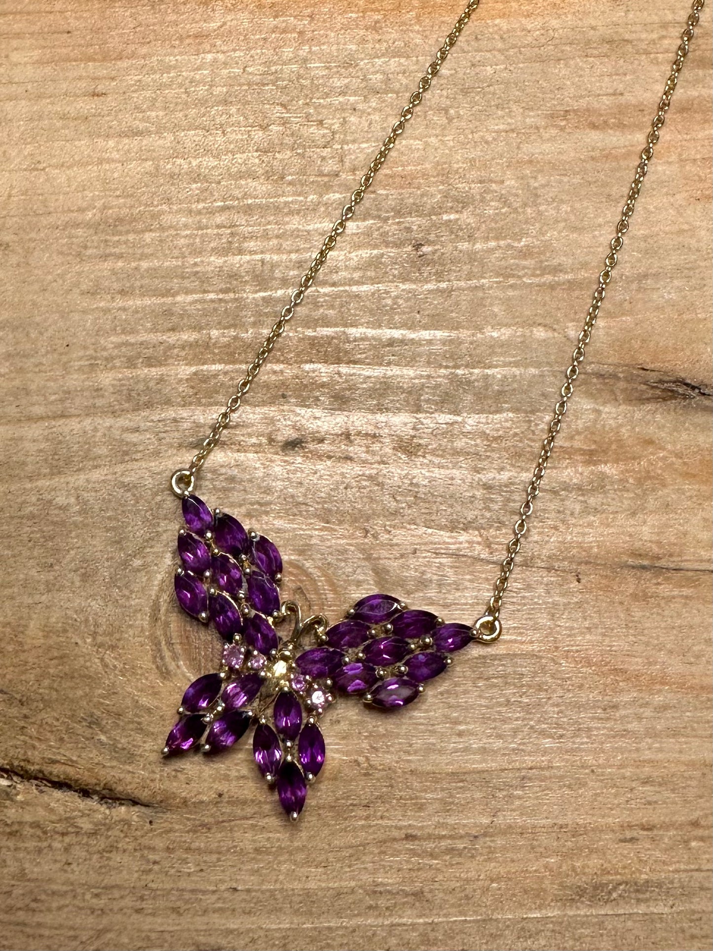 Vintage Amethyst Butterfly Gold on 925 Silver 18 inch Necklace
