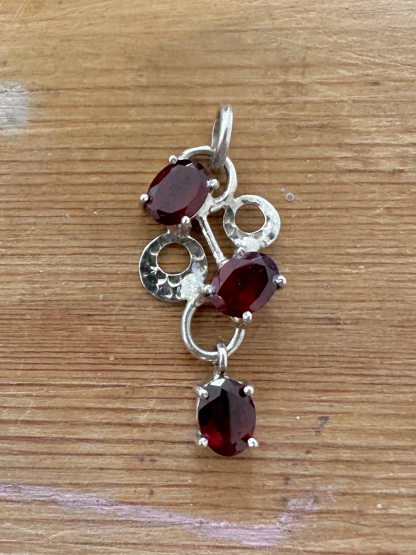 Abstract Garnet Hammered 925 Silver Pendant