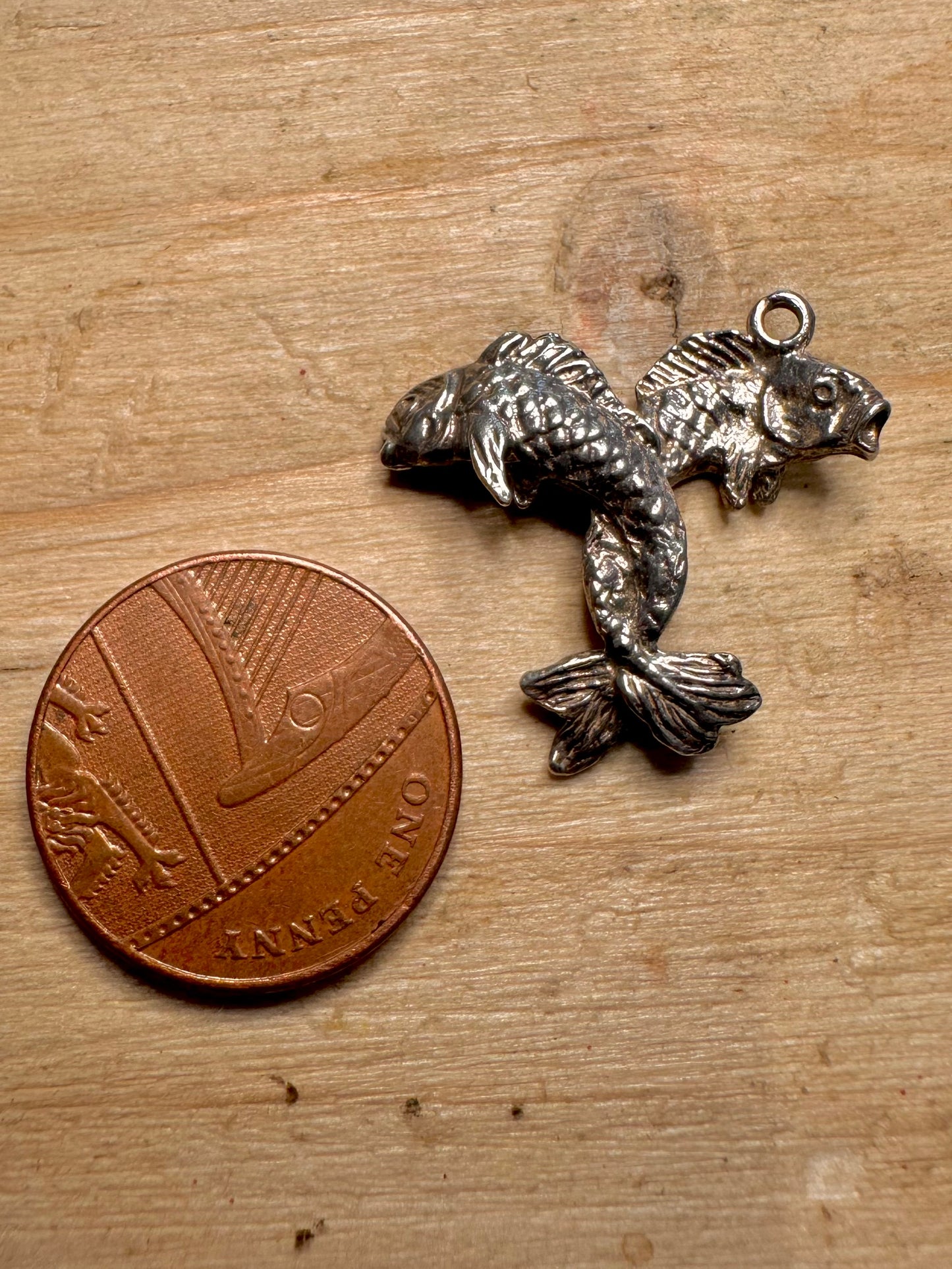 Vintage Double Fish 925 Silver Pendant