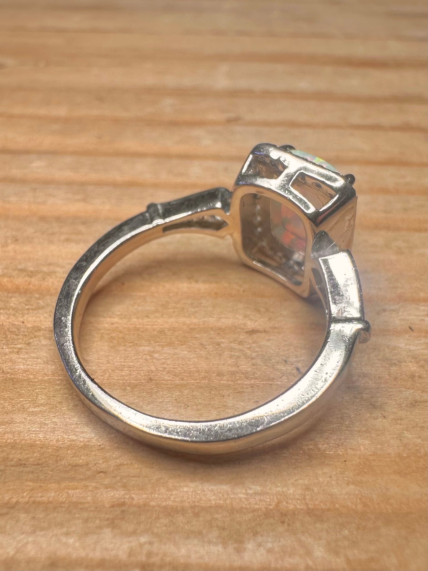 Modern Opal and CZ 925 Sterling Silver Size J1/2 Ring