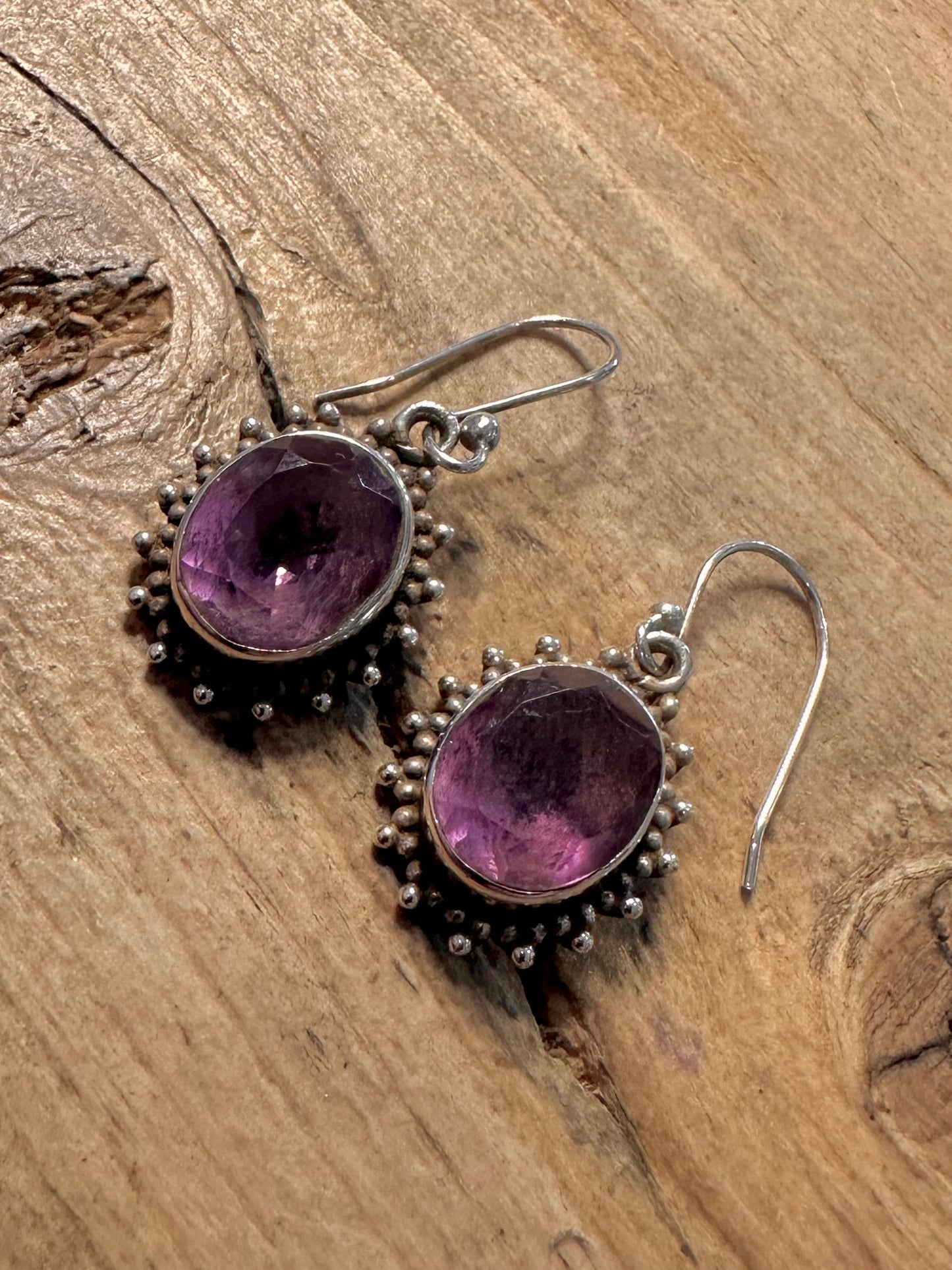 Vintage Amethyst Boho 925 Silver Earrings
