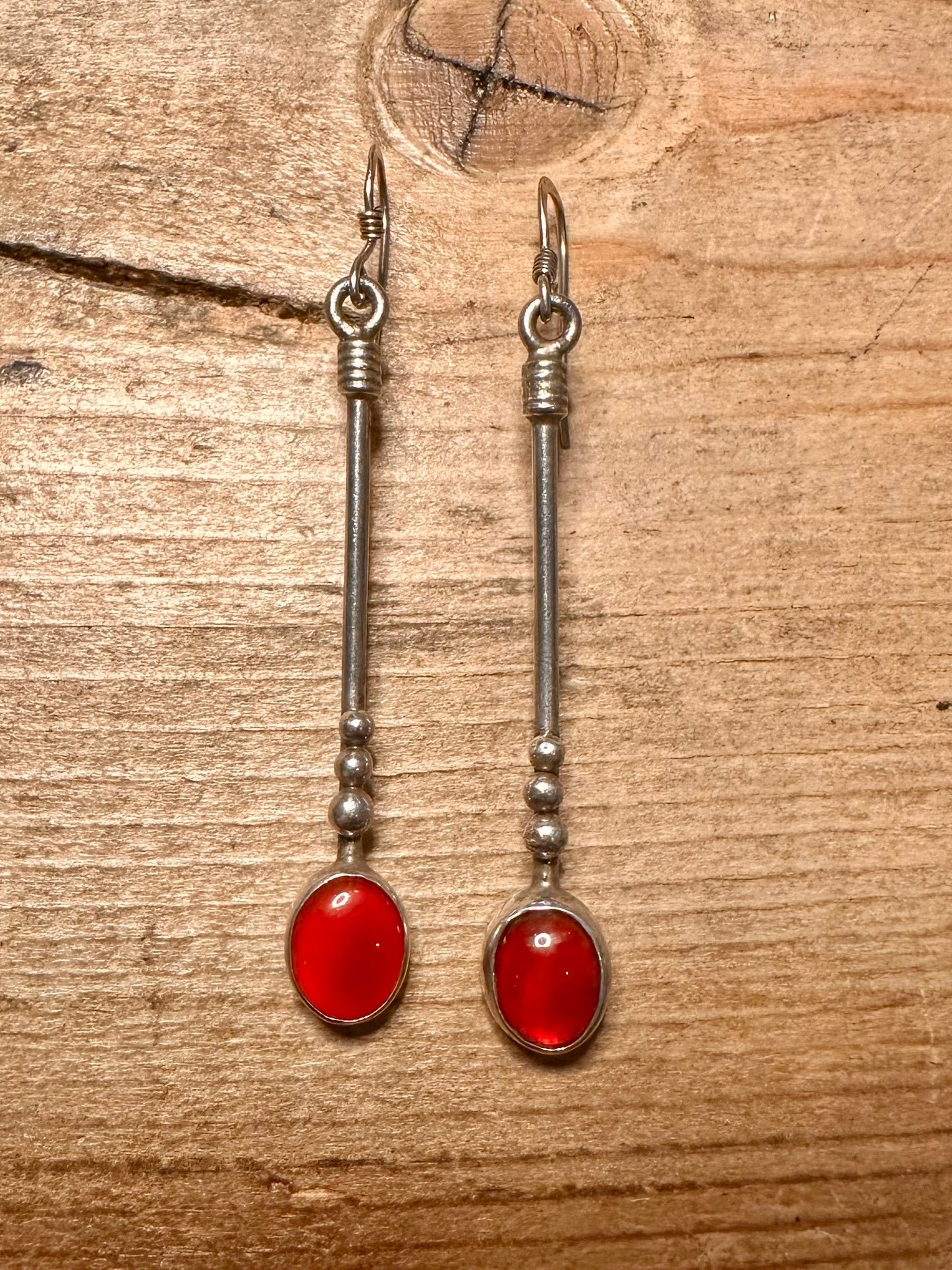 Vintage Carnelian Dangle 925 Silver Earrings