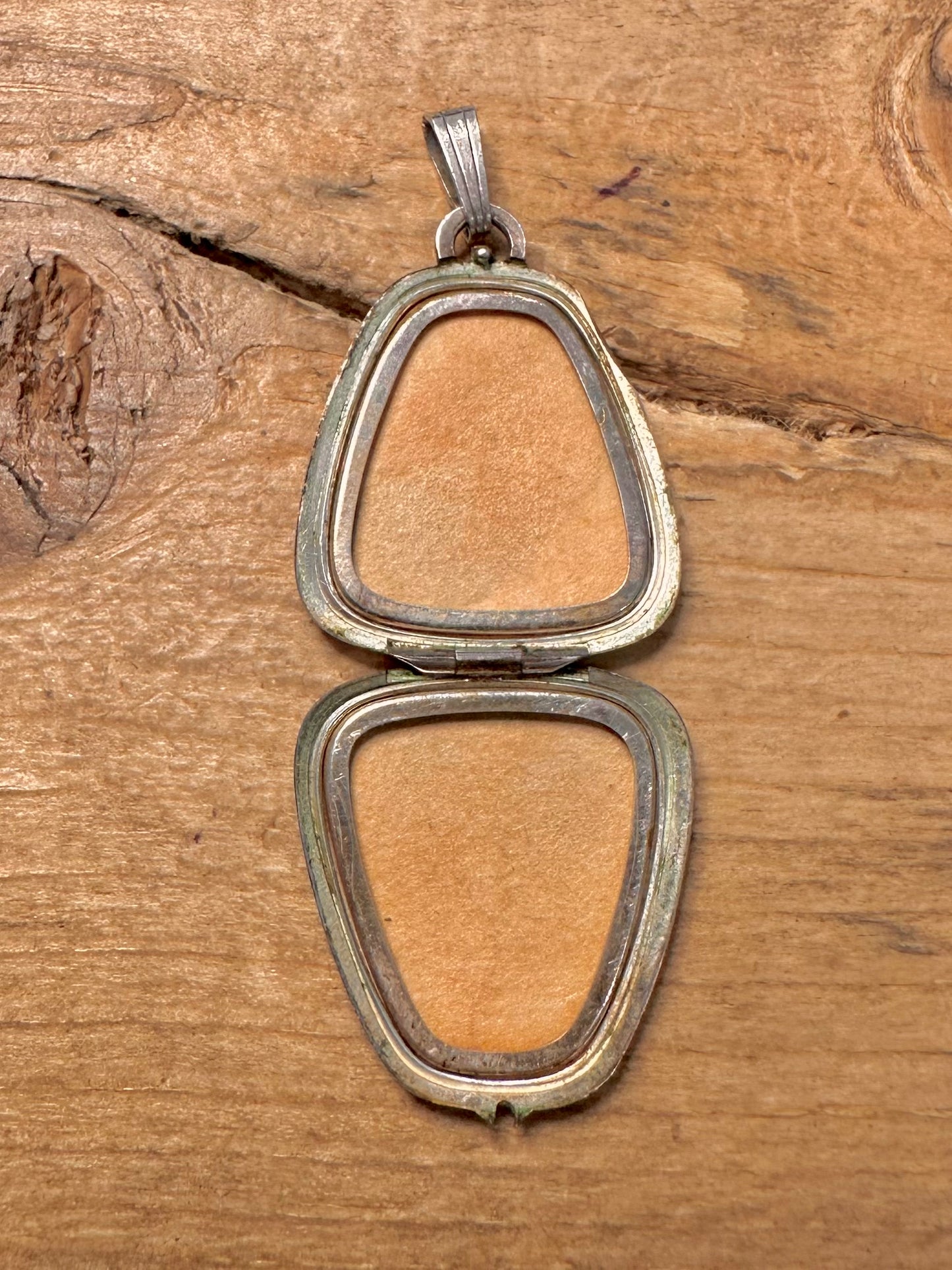 Vintage Abstract Triangle Engraved 835 Silver Locket Pendant