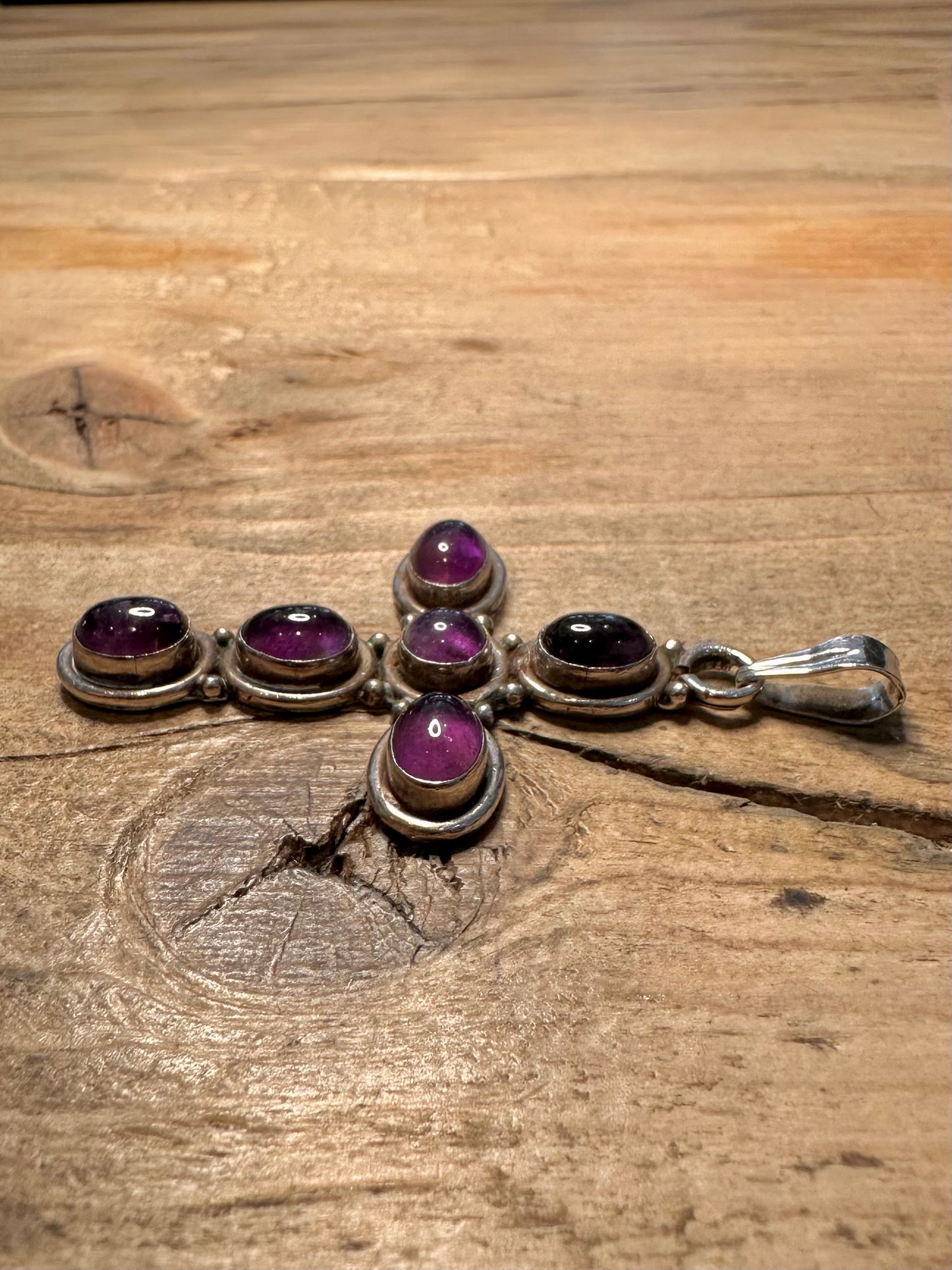 Vintage Amethyst Cross 925 Silver Pendant