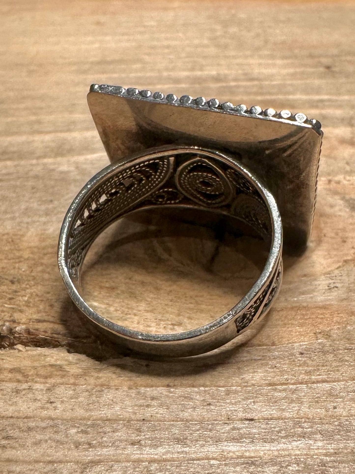 Vintage Square Filigree 925 Silver Size R Ring