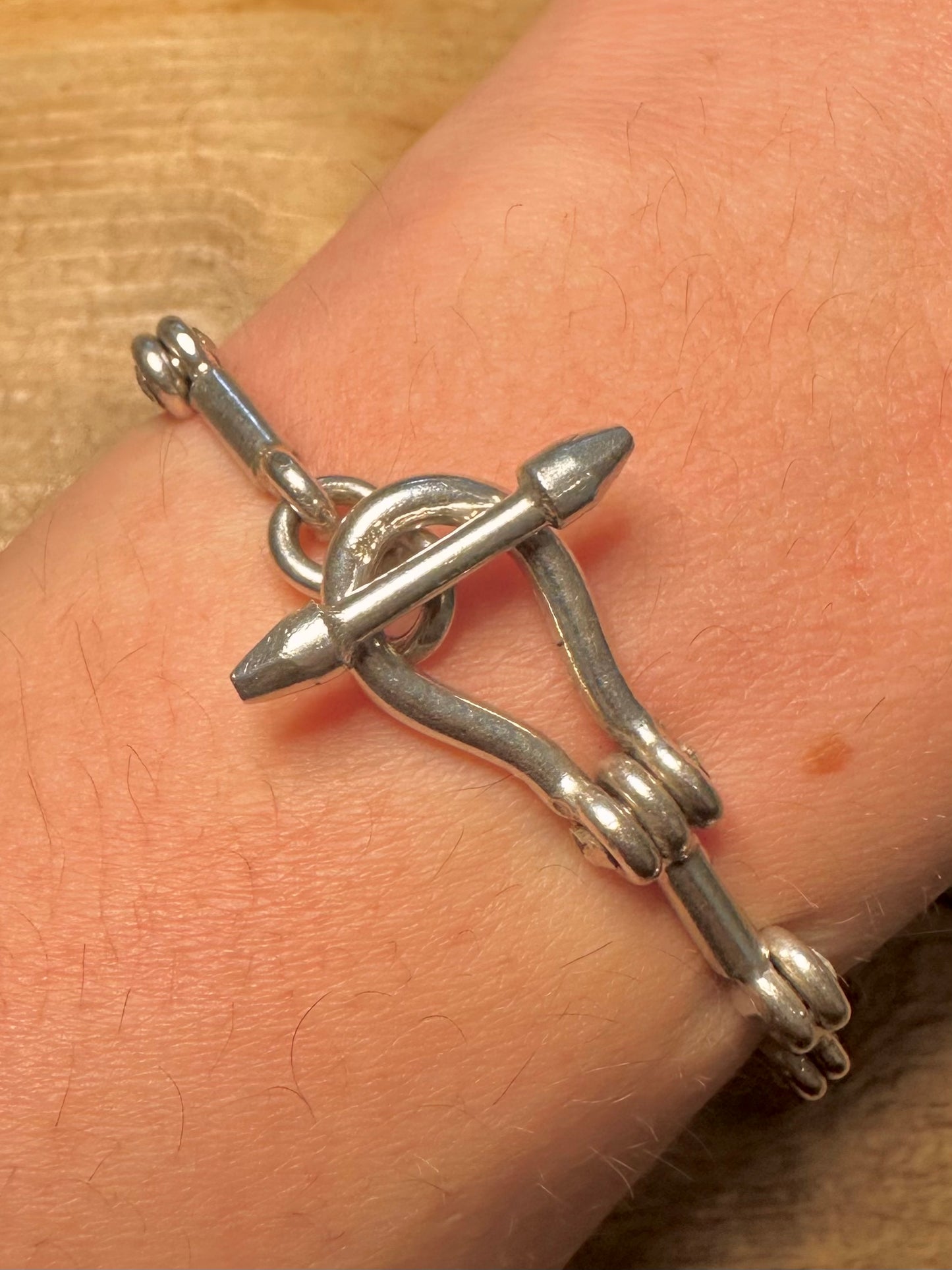 Abstract Mechanical Bar T Bar 925 Silver 6.5 inch Bracelet