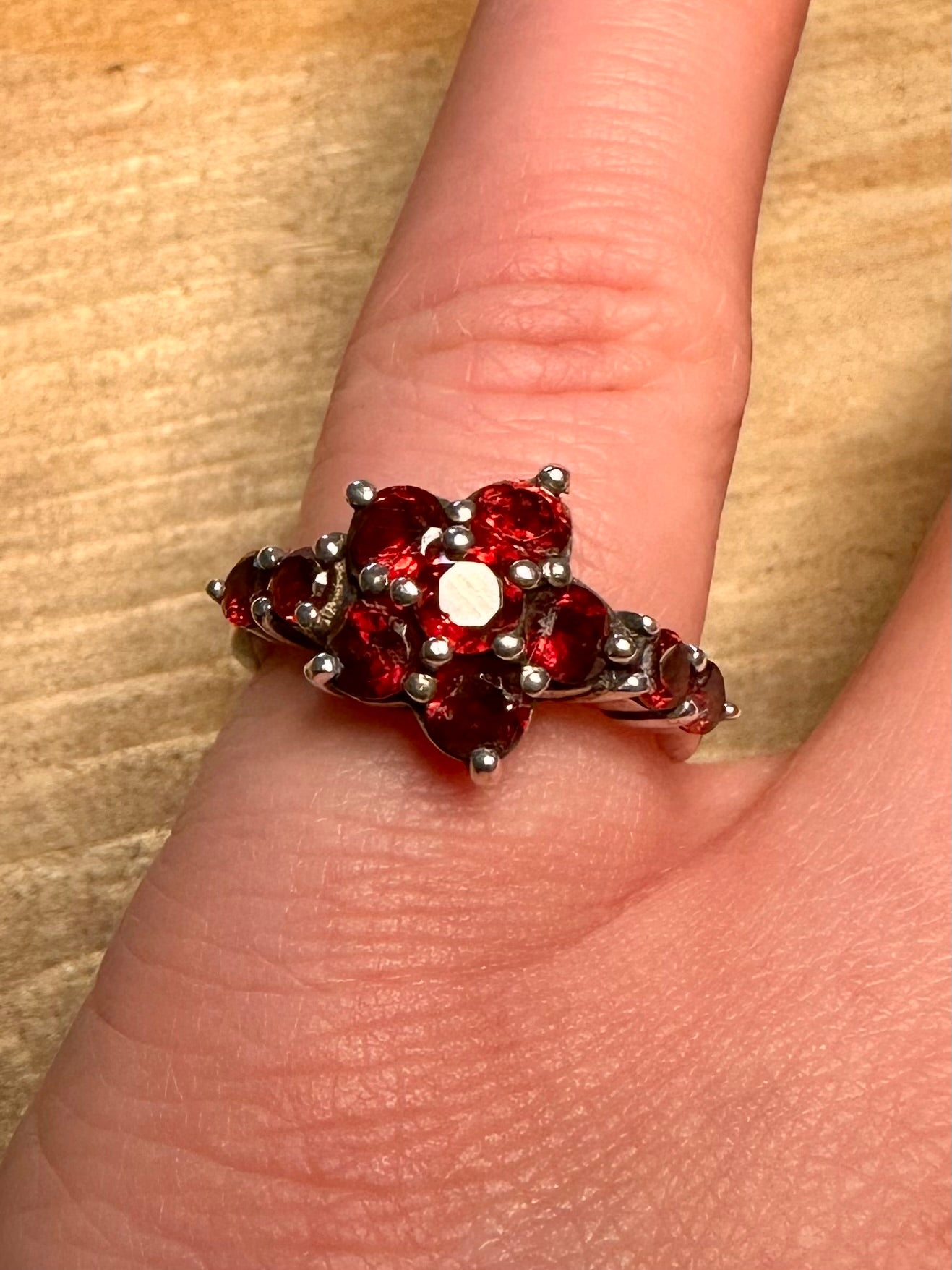 Vintage Garnet Flower 925 Silver Size L1/2 Ring