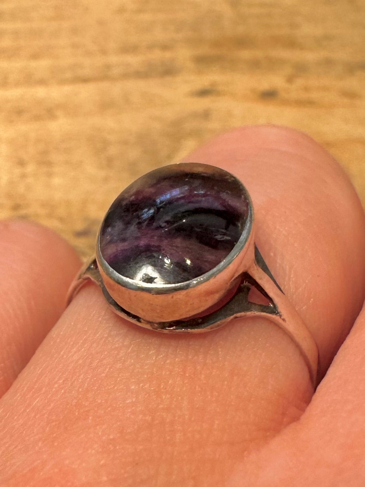 Vintage Blue John 925 Silver Size T Ring