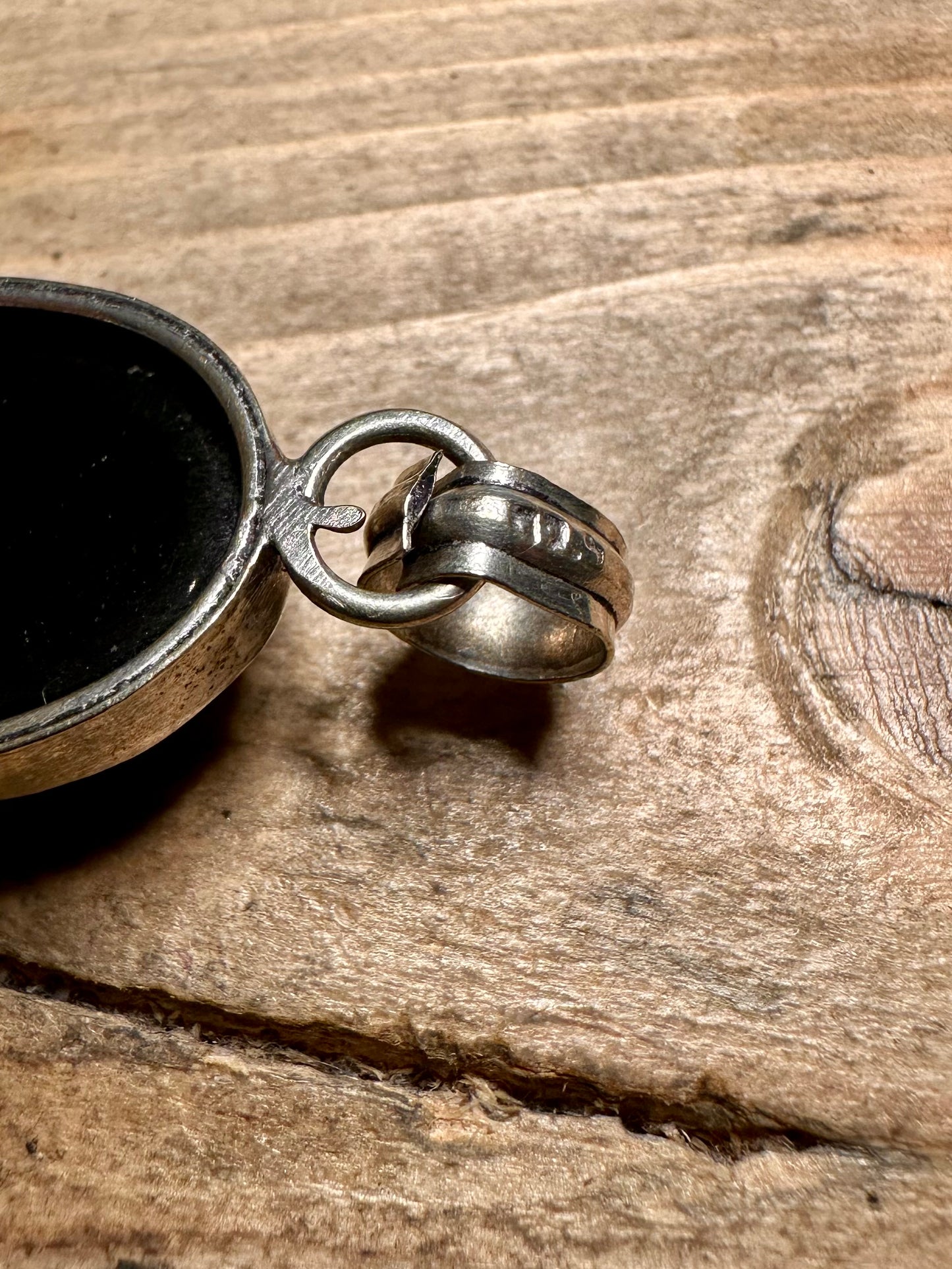 Vintage Black Oval and Smokey Quarts 925 Silver Pendant