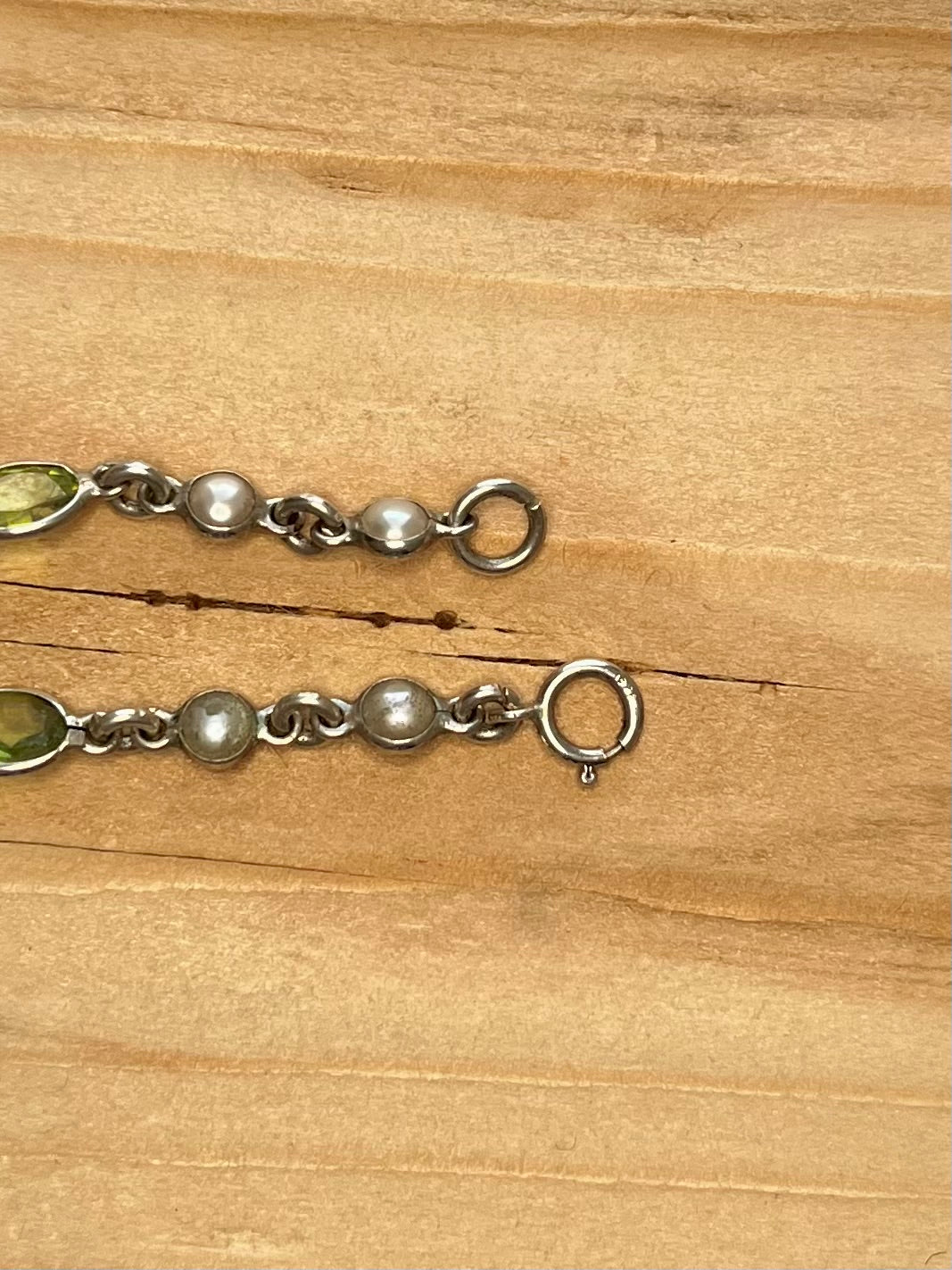Delicate Pearl and Peridot 925 Sterling Silver 7.75 Inch Bracelet