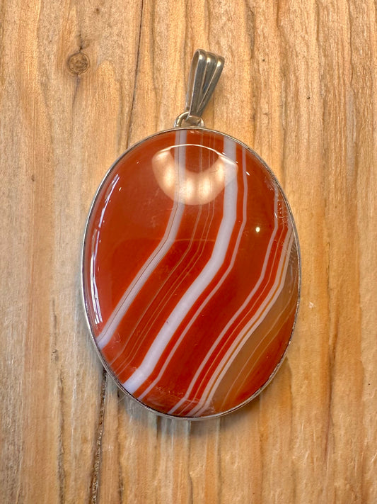Vintage Banded Agate 925 Sterling Silver Pendant