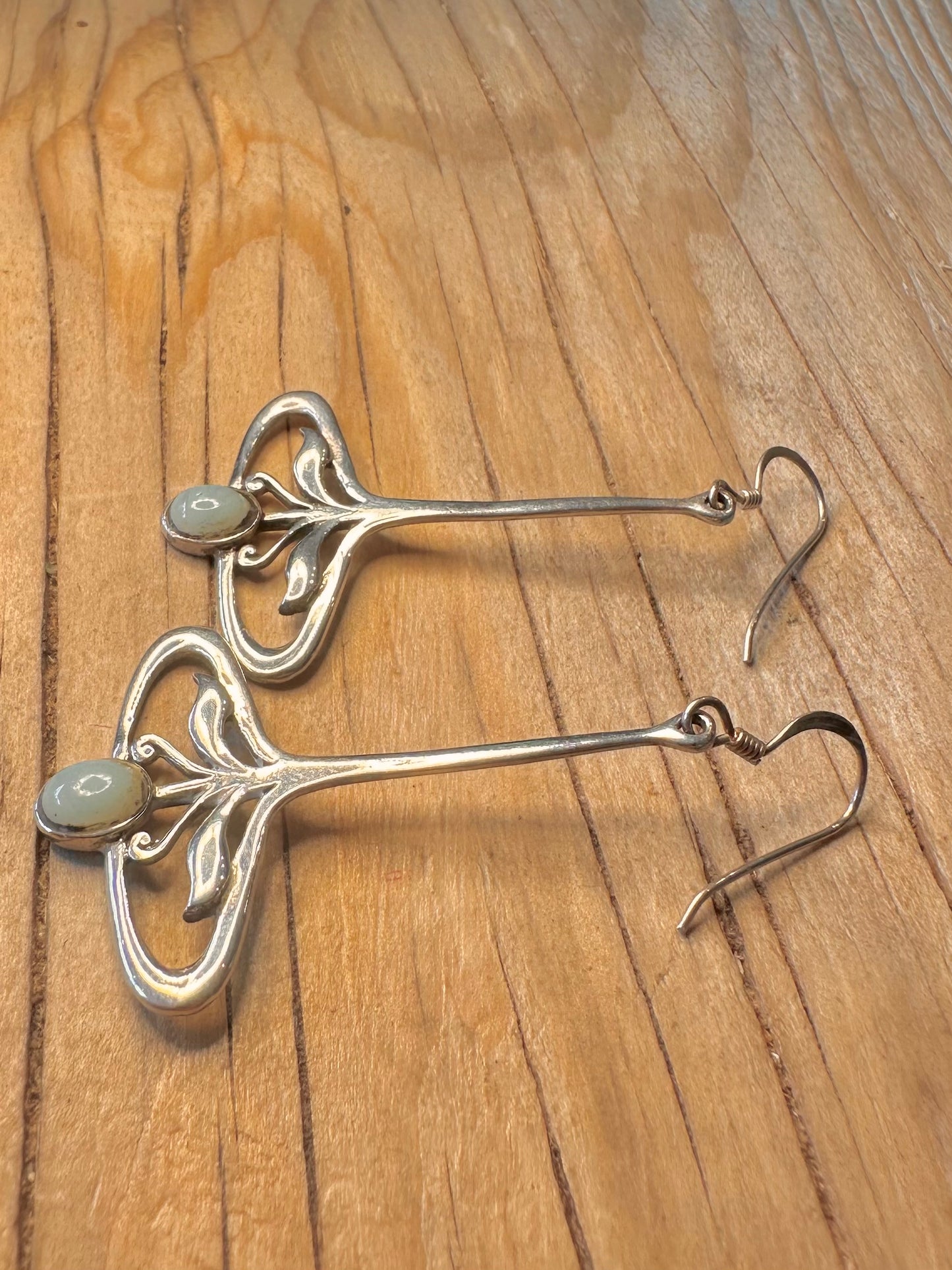 Vintage Lace Agate Fancy Leaf 925 Silver Earrings