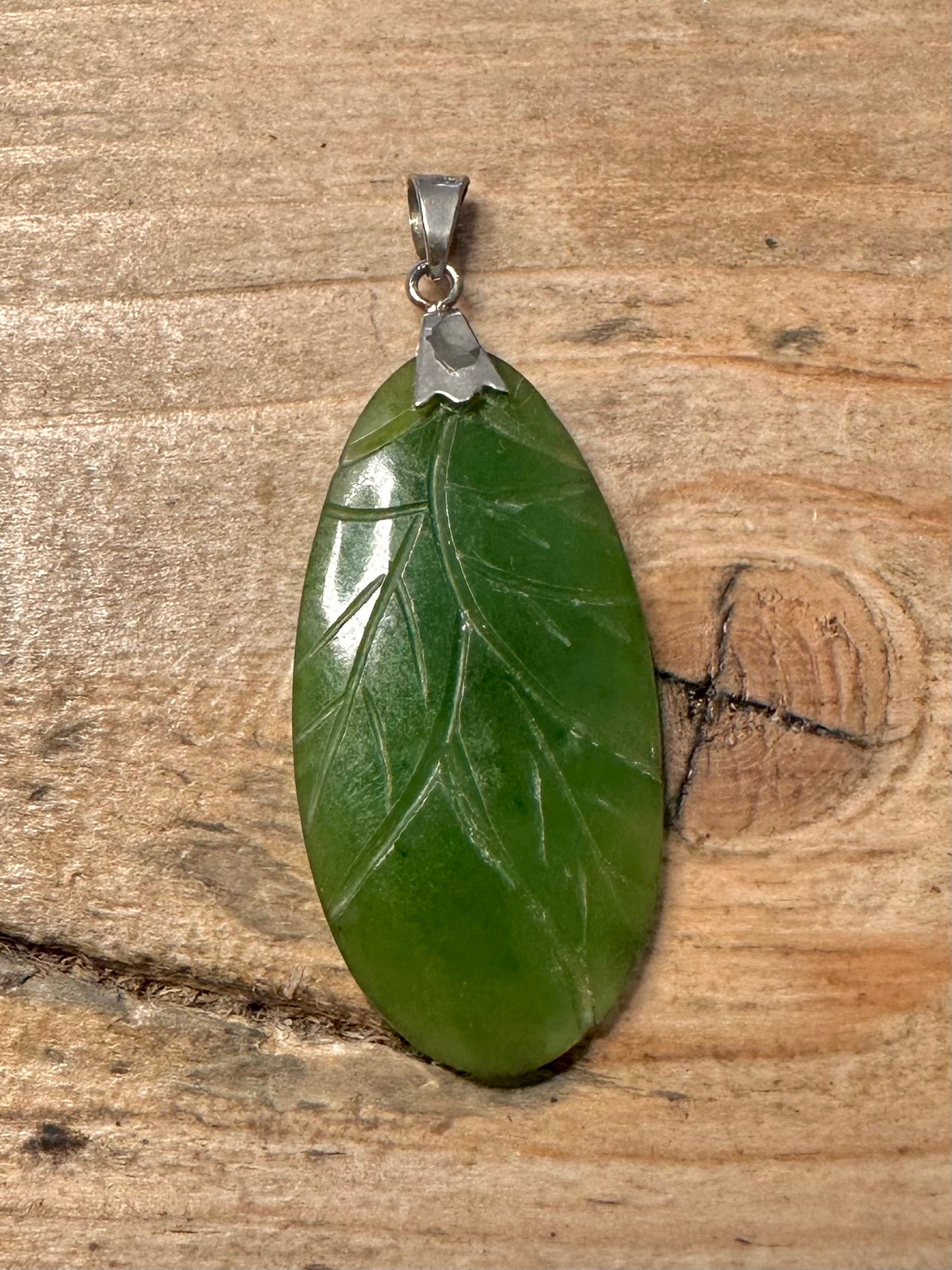 Vintage Jade Leaf 925 Silver Pendant