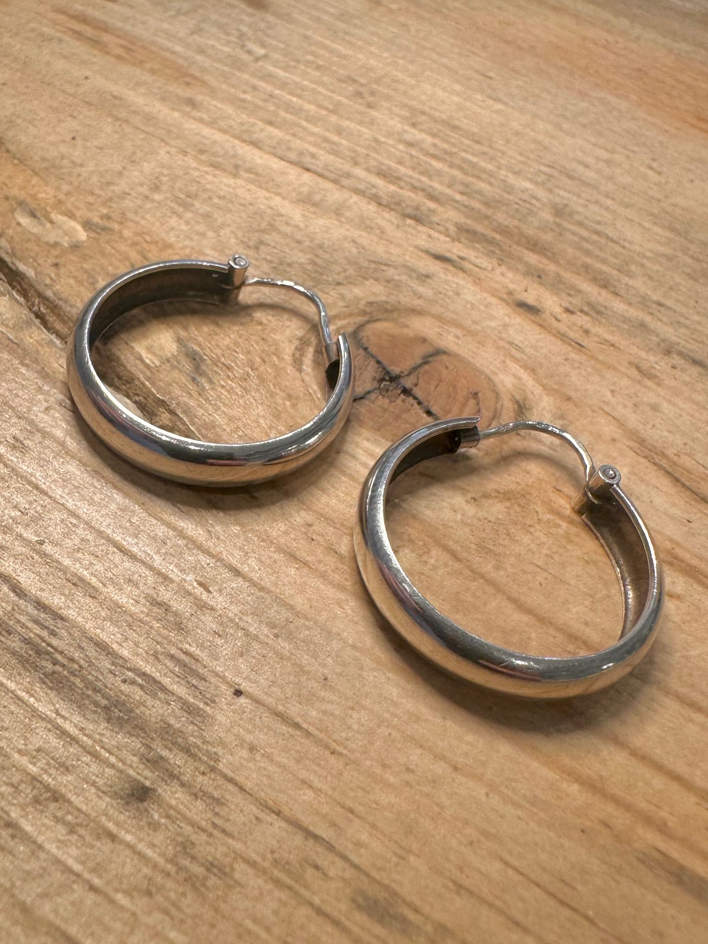Vintage Chunky Hoops 925 Silver Earrings