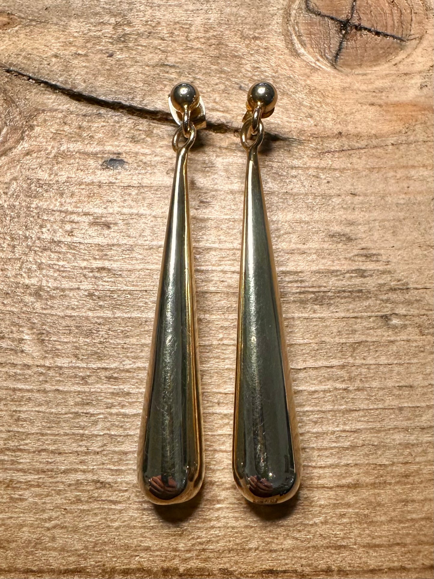 Vintage Chunky Tear Drop Gold on 925 Silver Earrings