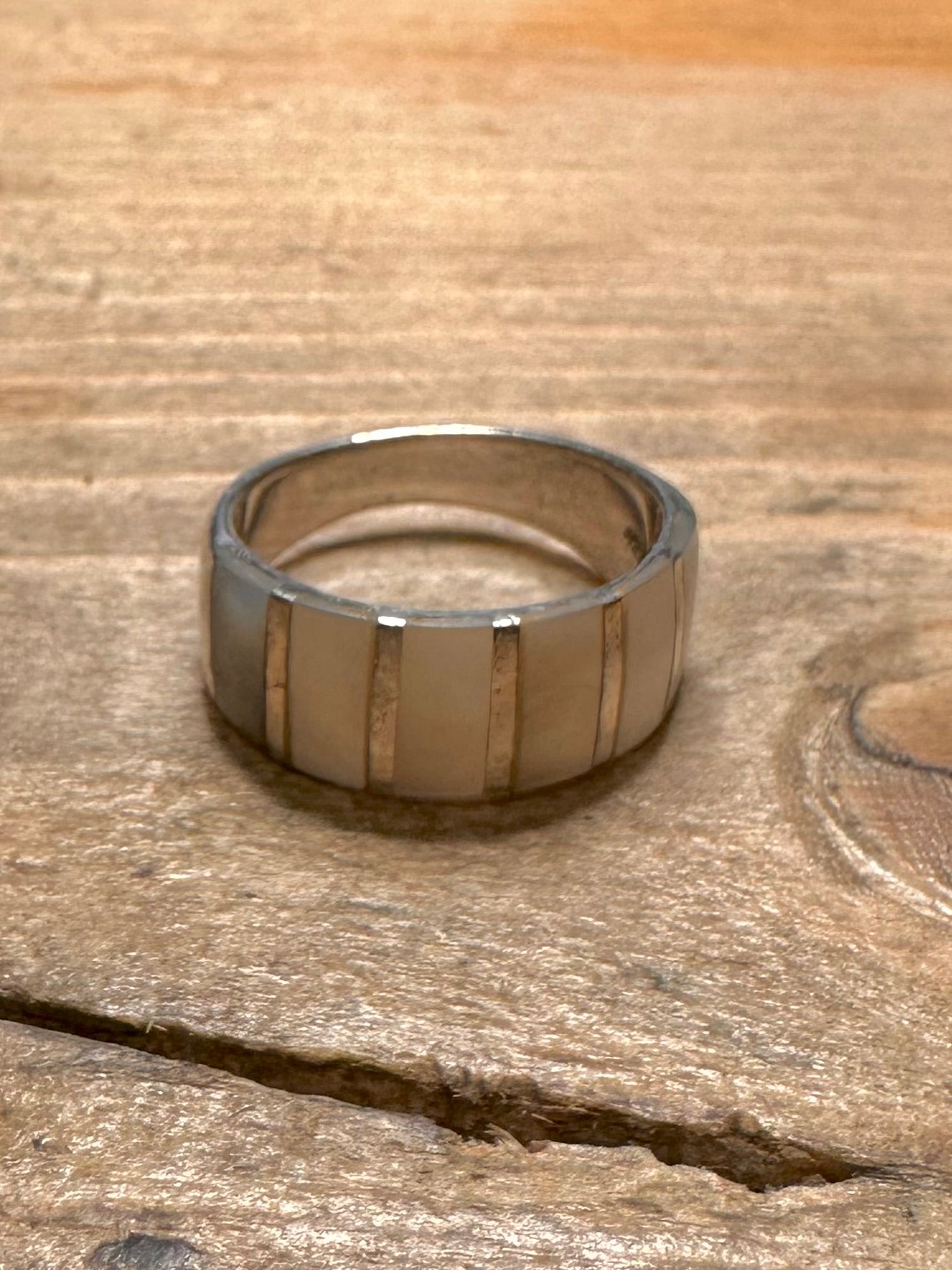 Vintage Mother of Pearl Inlay 925 Silver Size P Ring