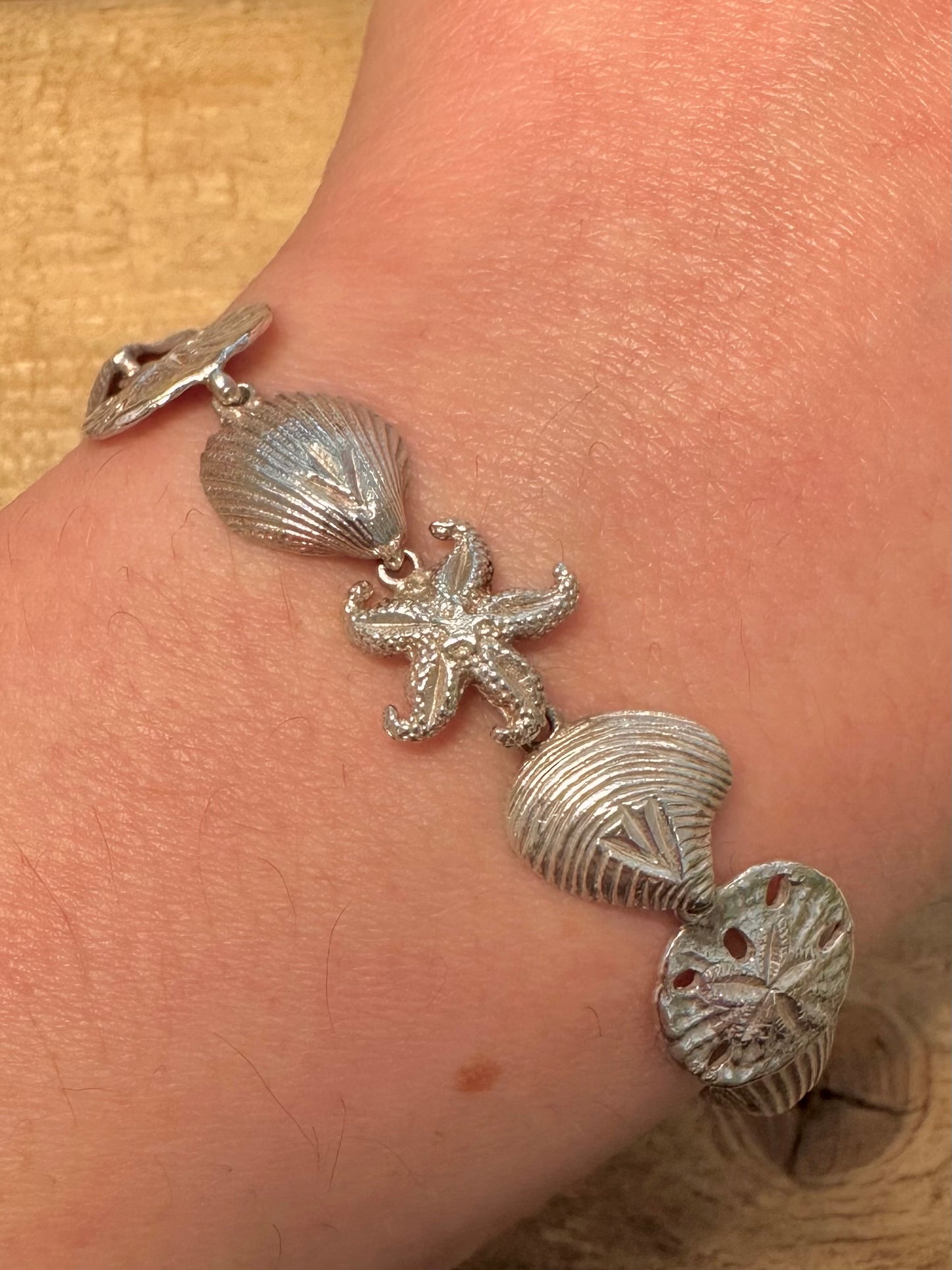 Vintage Sea Theme Link 925 Silver 7.5 inch Bracelet