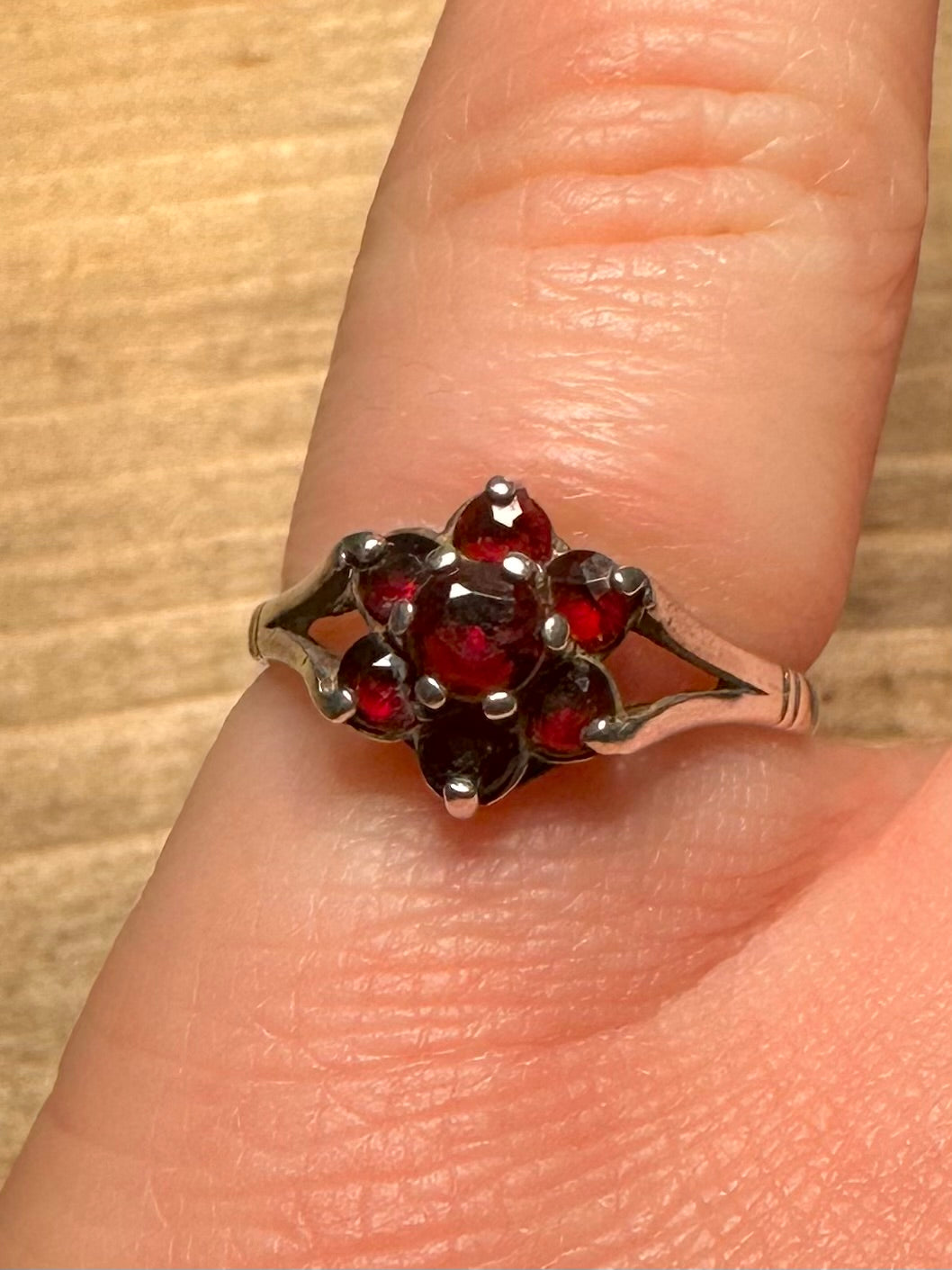 Vintage Garnet Cluster 925 Silver Size L Ring
