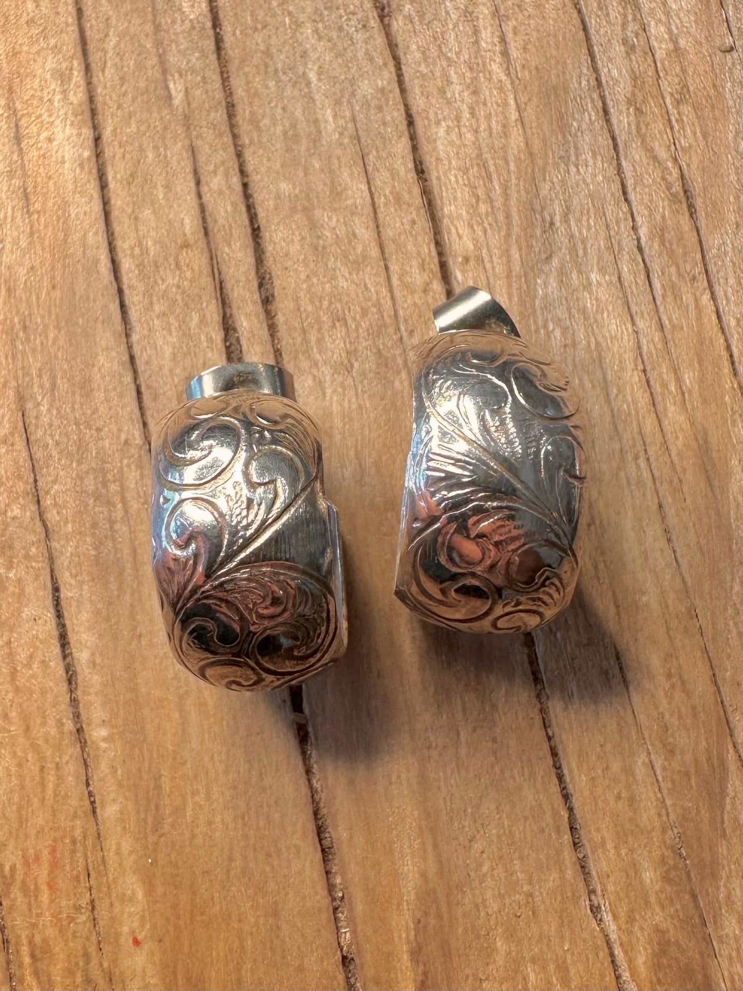 Vintage Floral Chunky Half Hoops 925 Sterling Silver Earrings