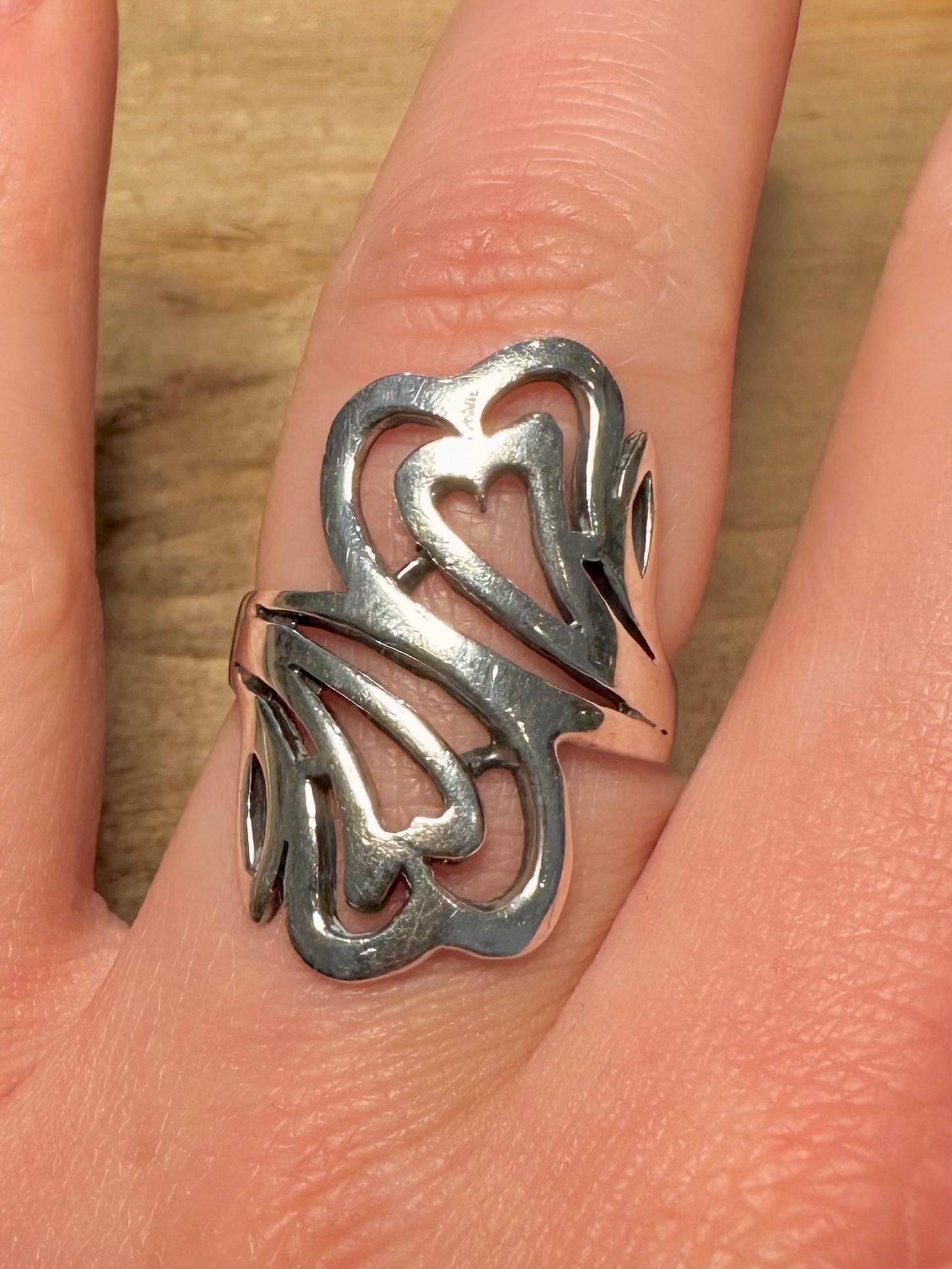 Vintage Two Hearts 925 Silver Size Q Ring