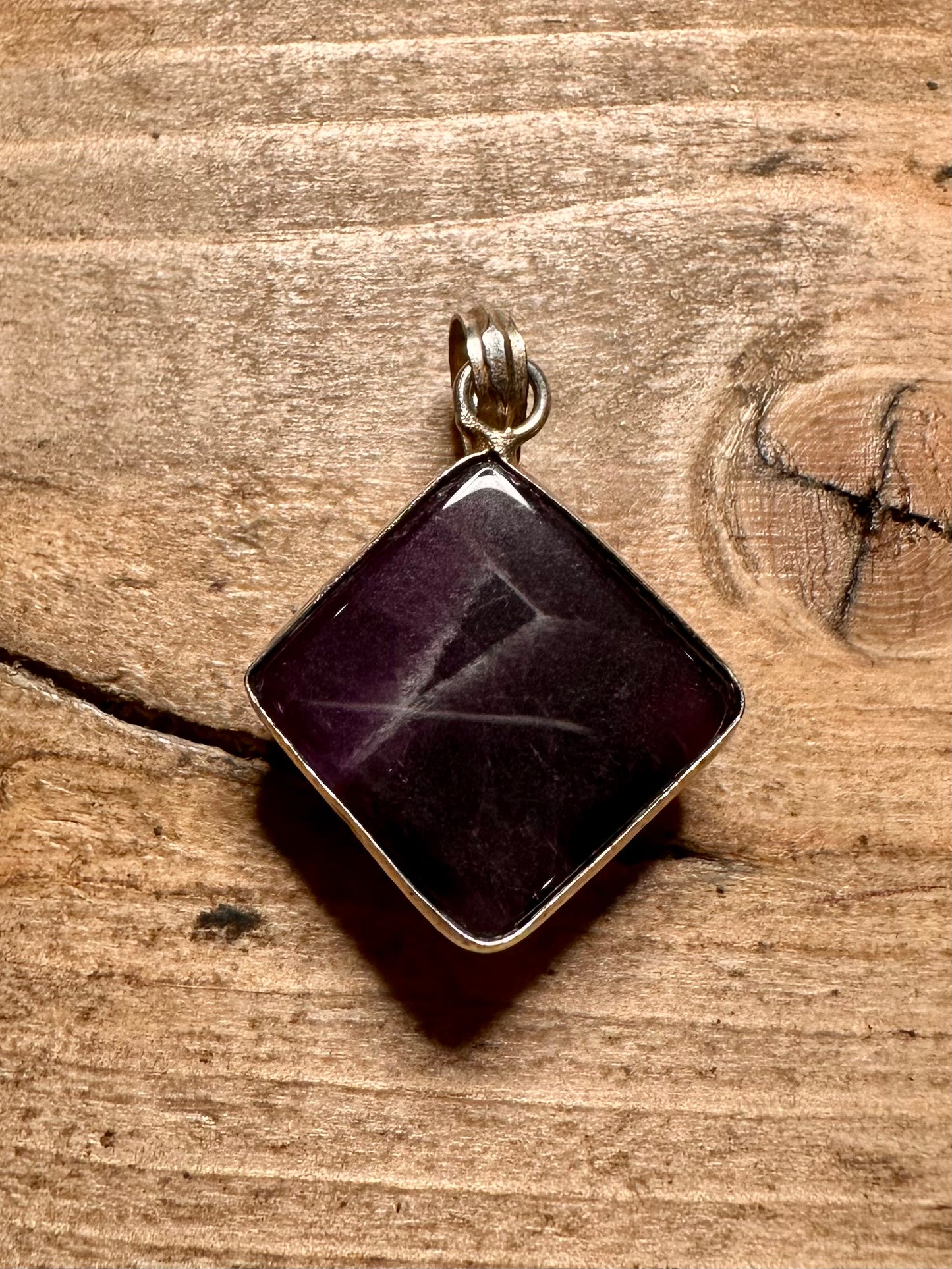 Vintage Square Amethyst 925 Silver Pendant