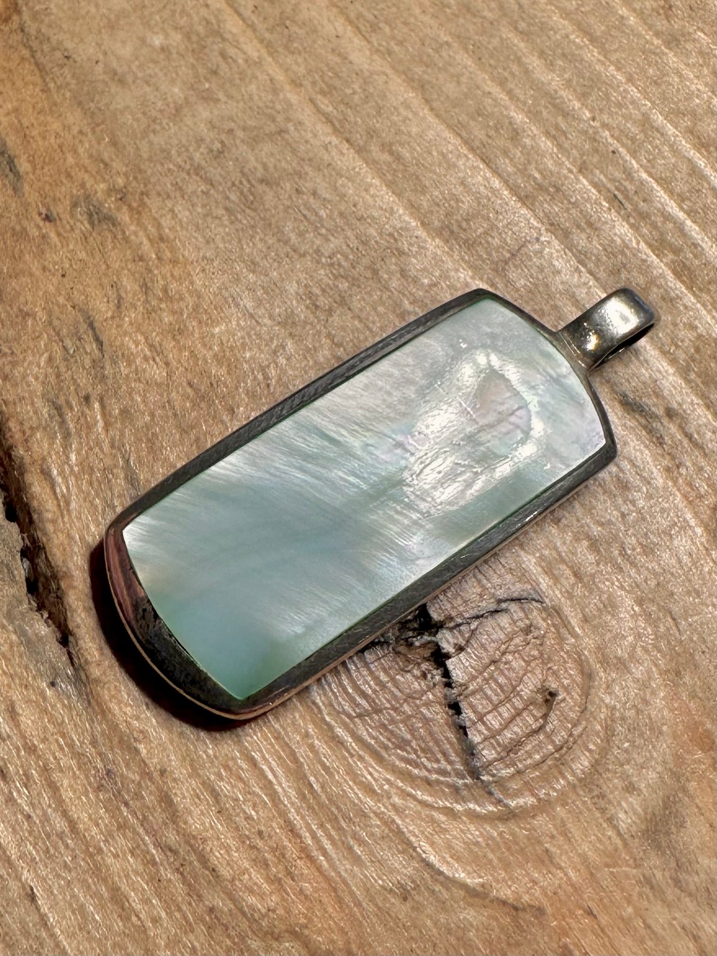 Modern Blue Mother of Pearl Rectangle 925 Silver Pendant